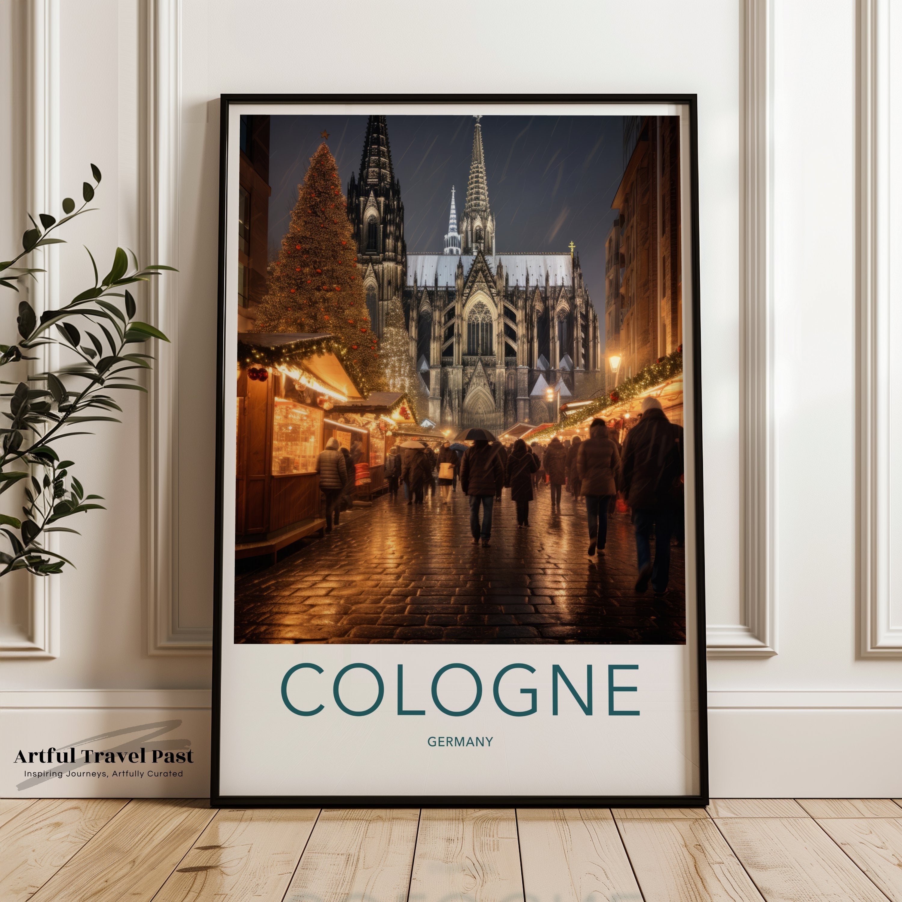 Cologne Cathedral at Night, Christmas Market Wall Art, Holiday Season Print, Festive Cityscape Art, European Landmark Poster