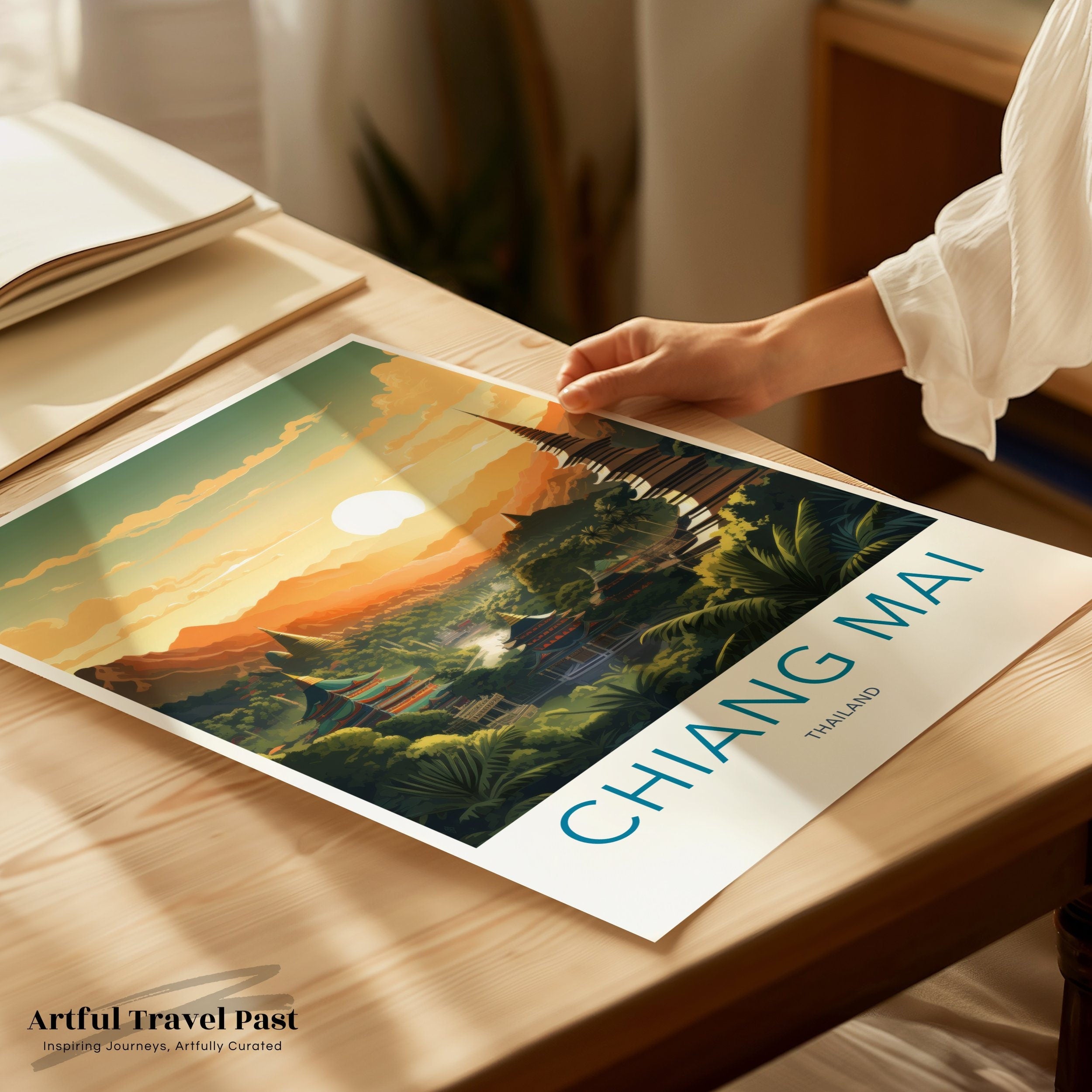 Chiang Mai Thailand Sunset Landscape Wall Art, Serene Mountain View Poster, Thai Cultural Decor, Travel Souvenir Print, Home Decoration