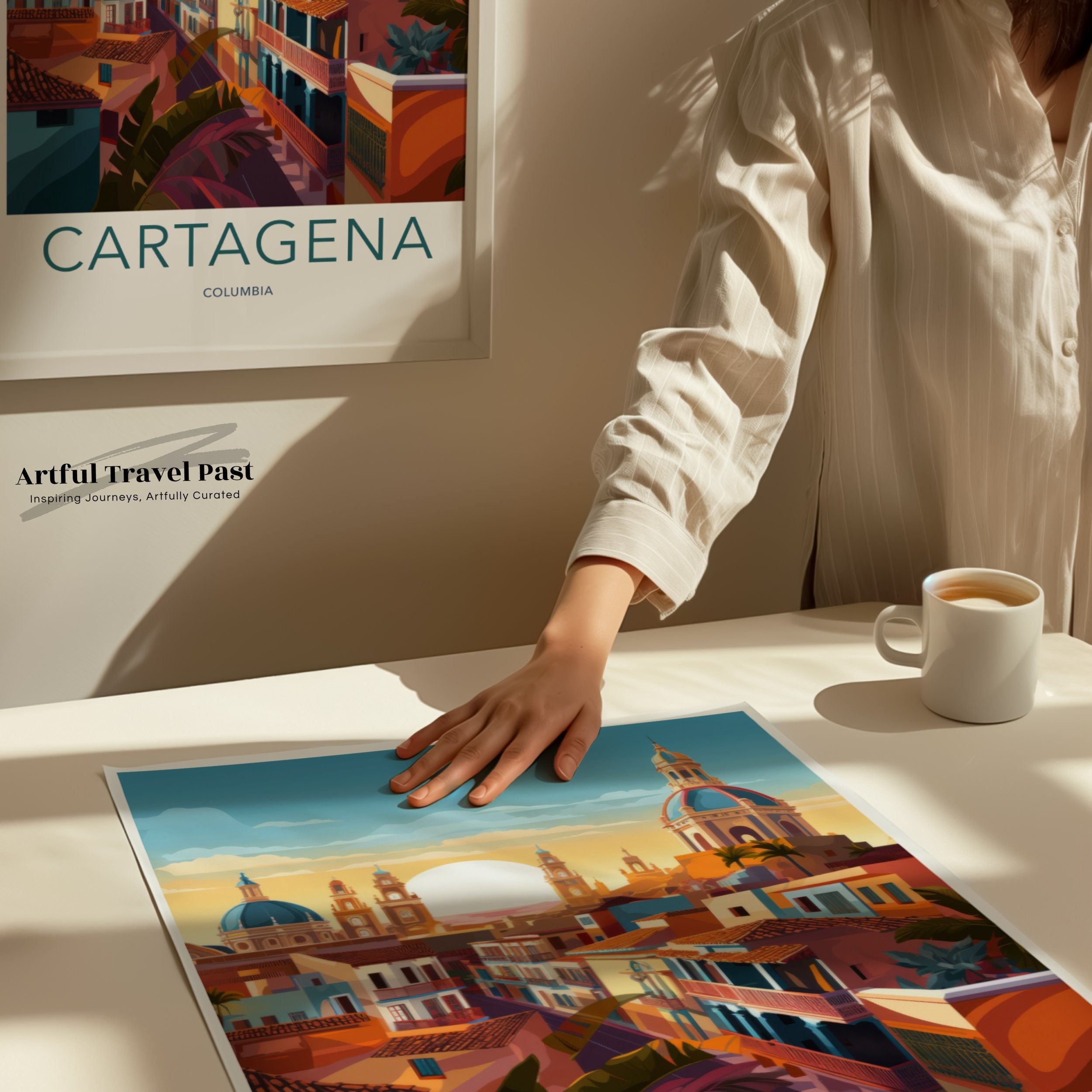 Cartagena wall art decor, Colombia cityscape print, vibrant travel poster, architectural artwork, colorful home decor