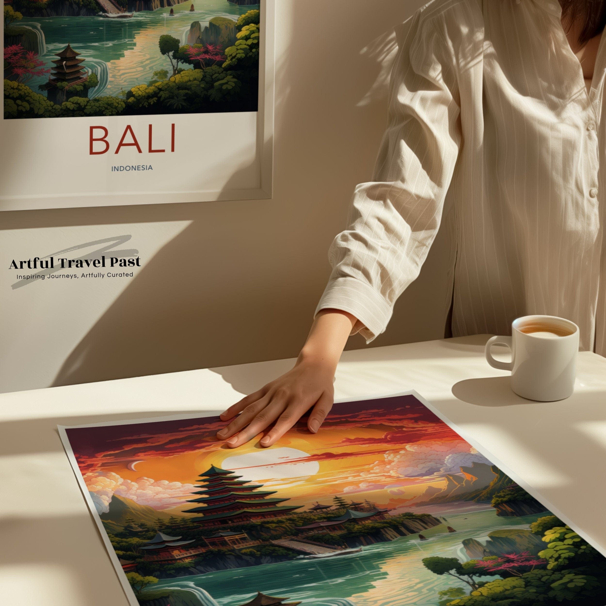 Wall Art Bali Poster | Pagoda Sunset | Indonesia Wall Art