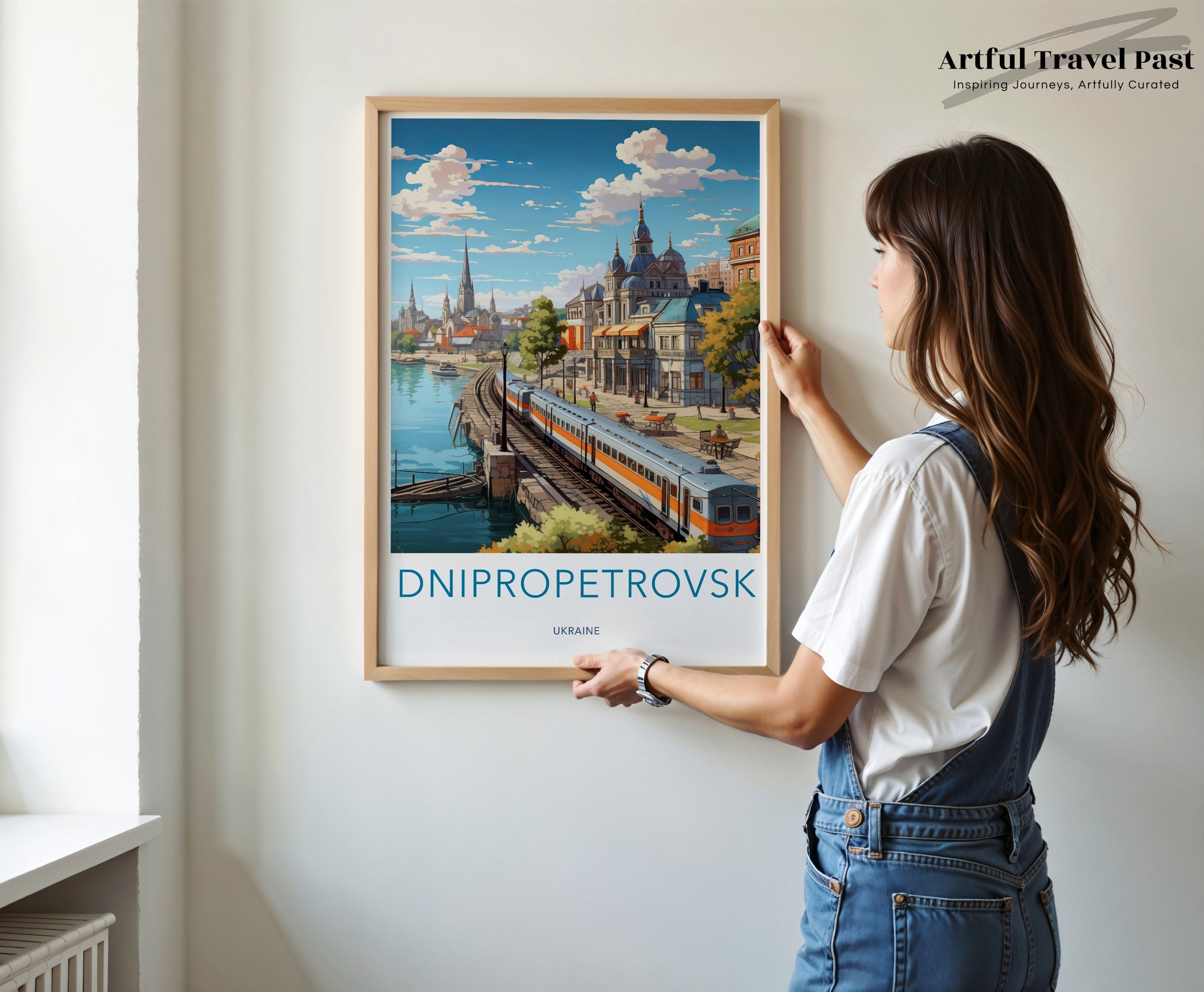 Dnipro Art Print, Cityscape Wall Art, Ukraine Travel Poster, Train Station Illustration, Modern Home Decor, Living Room Artwork