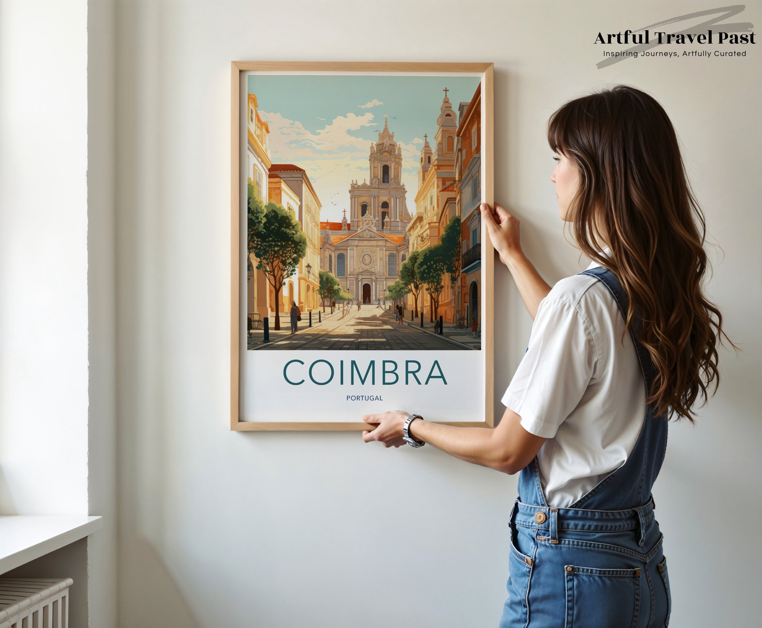 Coimbra Cityscape Print, Portugal Travel Poster, European Architecture Wall Art, Vintage Landscape Illustration, Home Decor