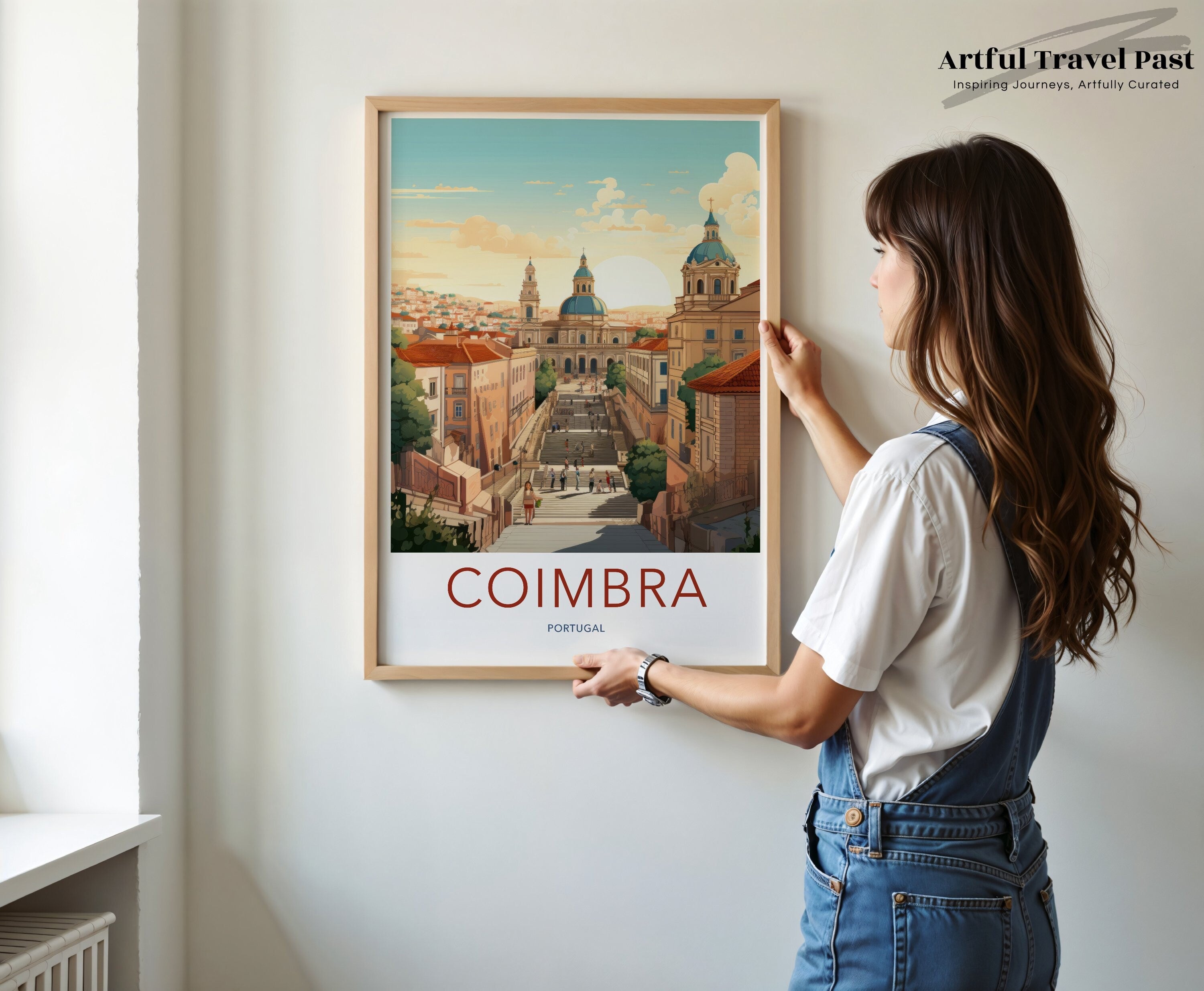 Coimbra Portugal Cityscape Wall Art, Vintage Travel Poster Print, Historic European Architecture Artwork Decor, Retro City Scene