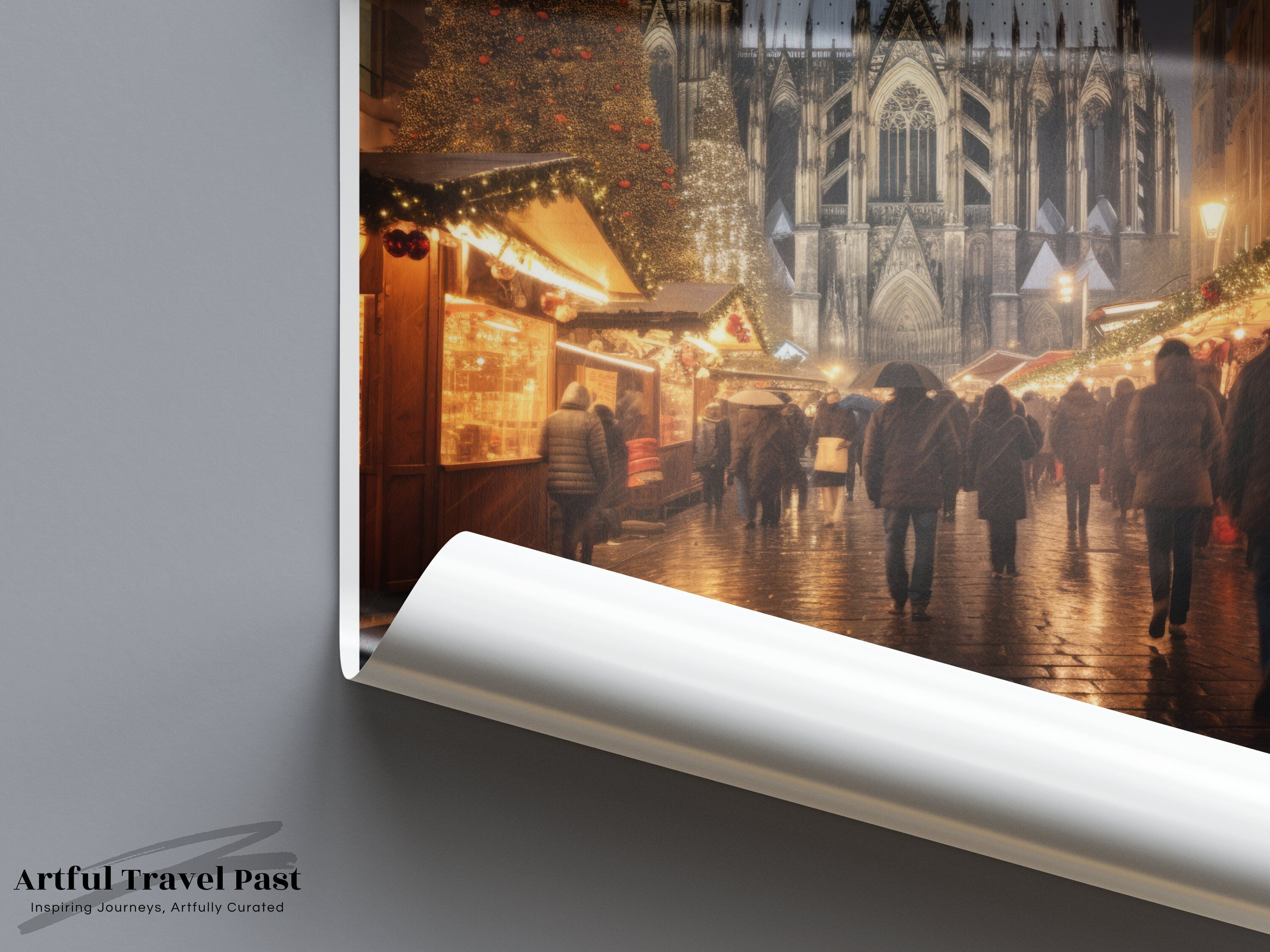 Cologne Cathedral at Night, Christmas Market Wall Art, Holiday Season Print, Festive Cityscape Art, European Landmark Poster