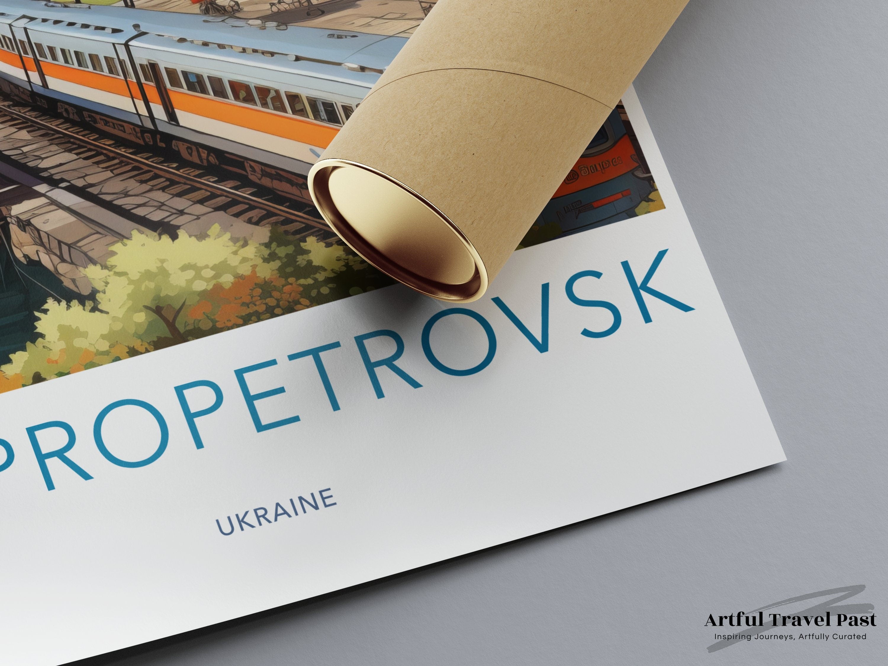 Dnipro Art Print, Cityscape Wall Art, Ukraine Travel Poster, Train Station Illustration, Modern Home Decor, Living Room Artwork