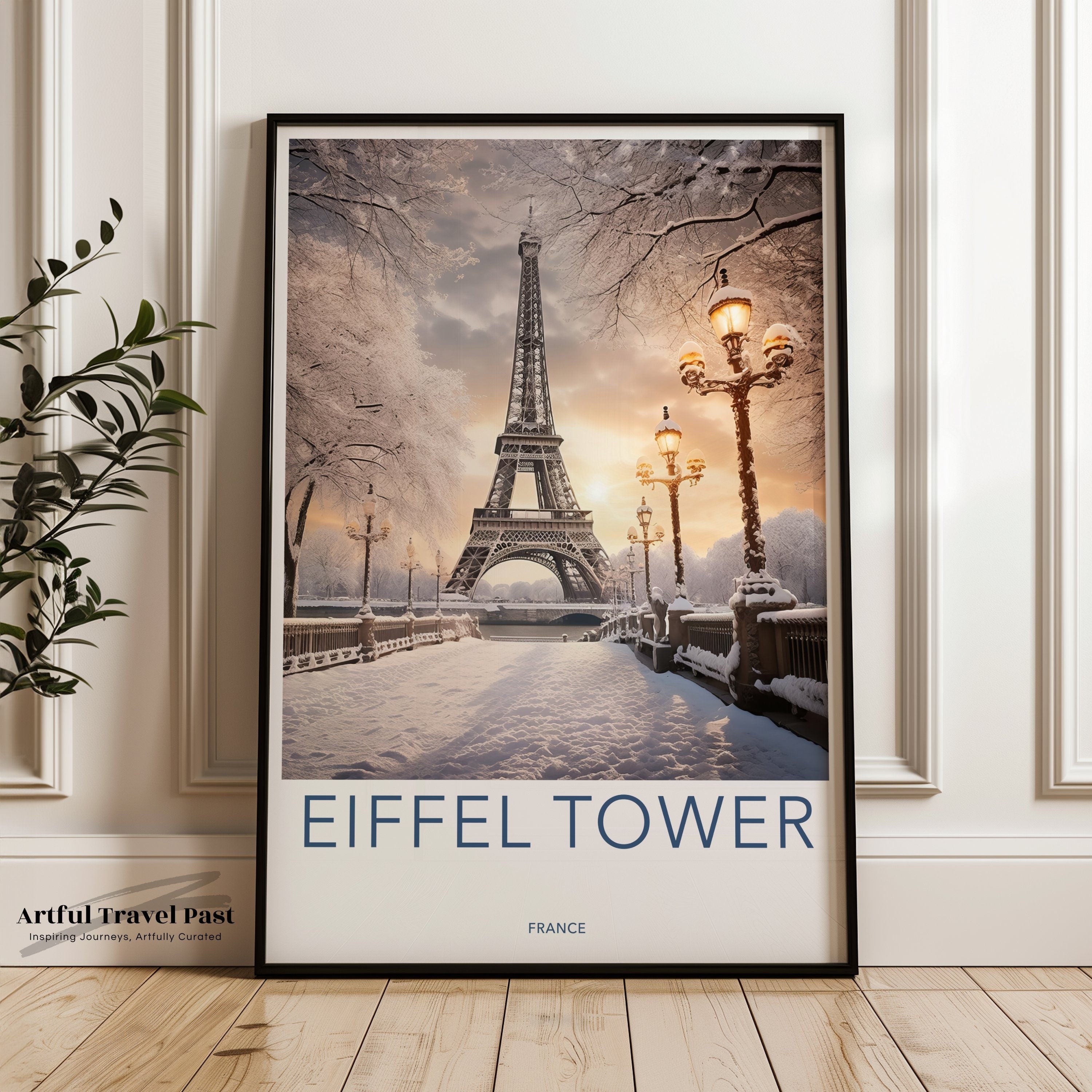 Eiffel Tower Wall Art, Paris France Print, Winter Snow Scene Decor, Sunset Artwork, Cityscape Poster, Romantic Home Decoration