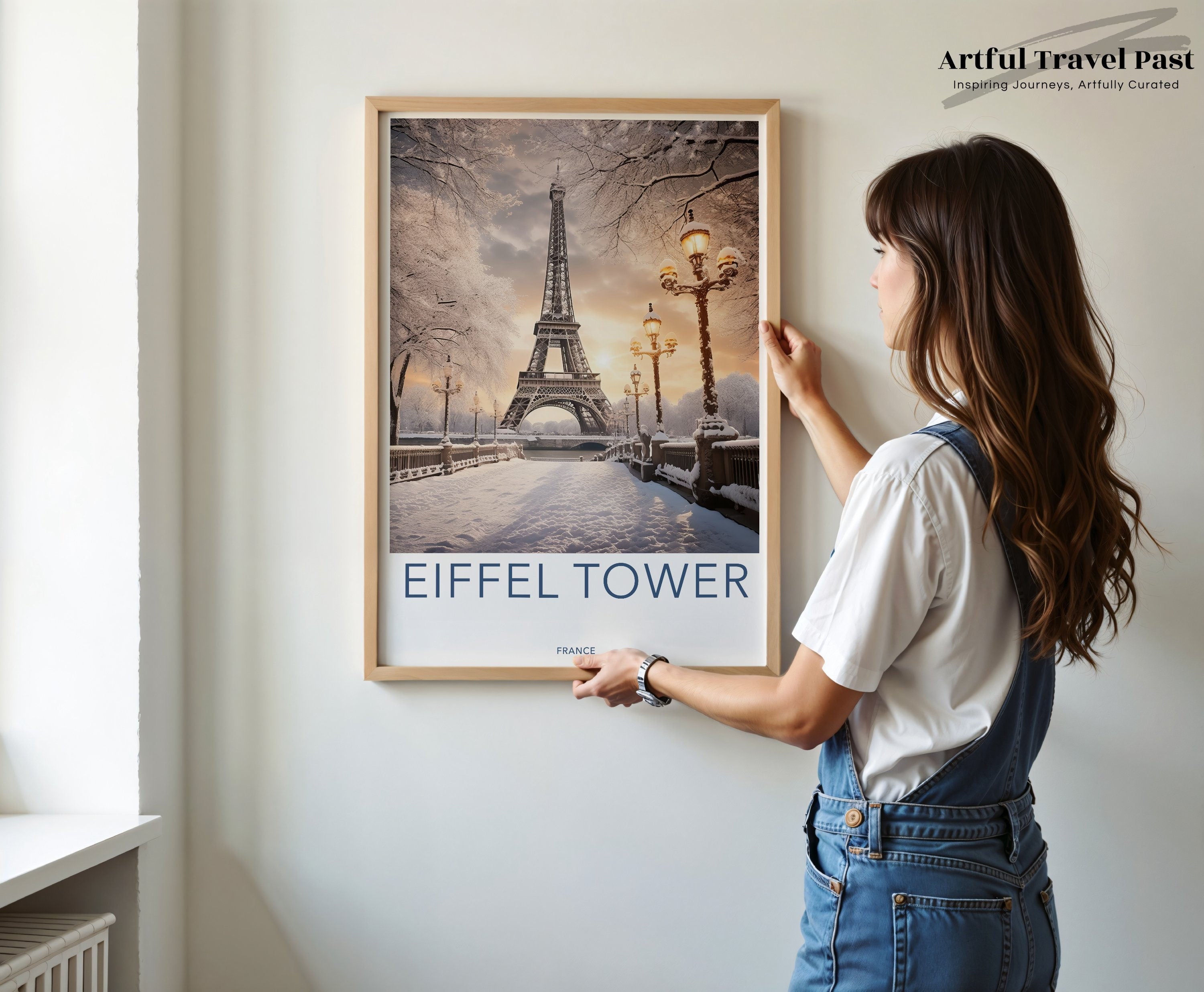 Eiffel Tower Wall Art, Paris France Print, Winter Snow Scene Decor, Sunset Artwork, Cityscape Poster, Romantic Home Decoration