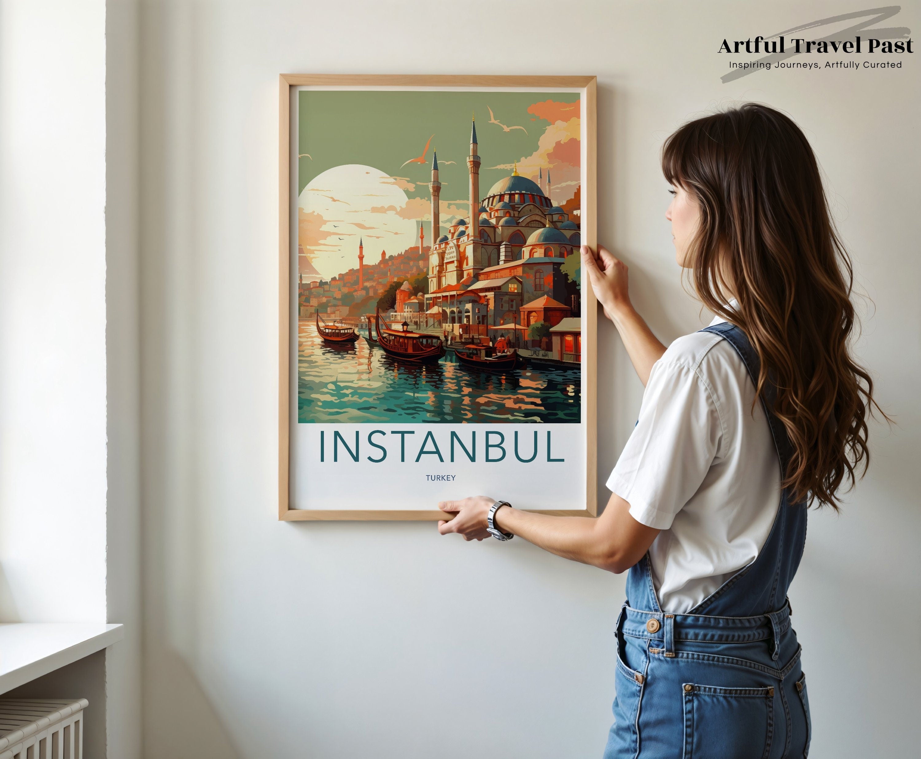 Istanbul Turkey Wall Art, Colorful Cityscape Wall Decor, Vintage Travel Poster, Landscape Art Print, Home Decor Artwork