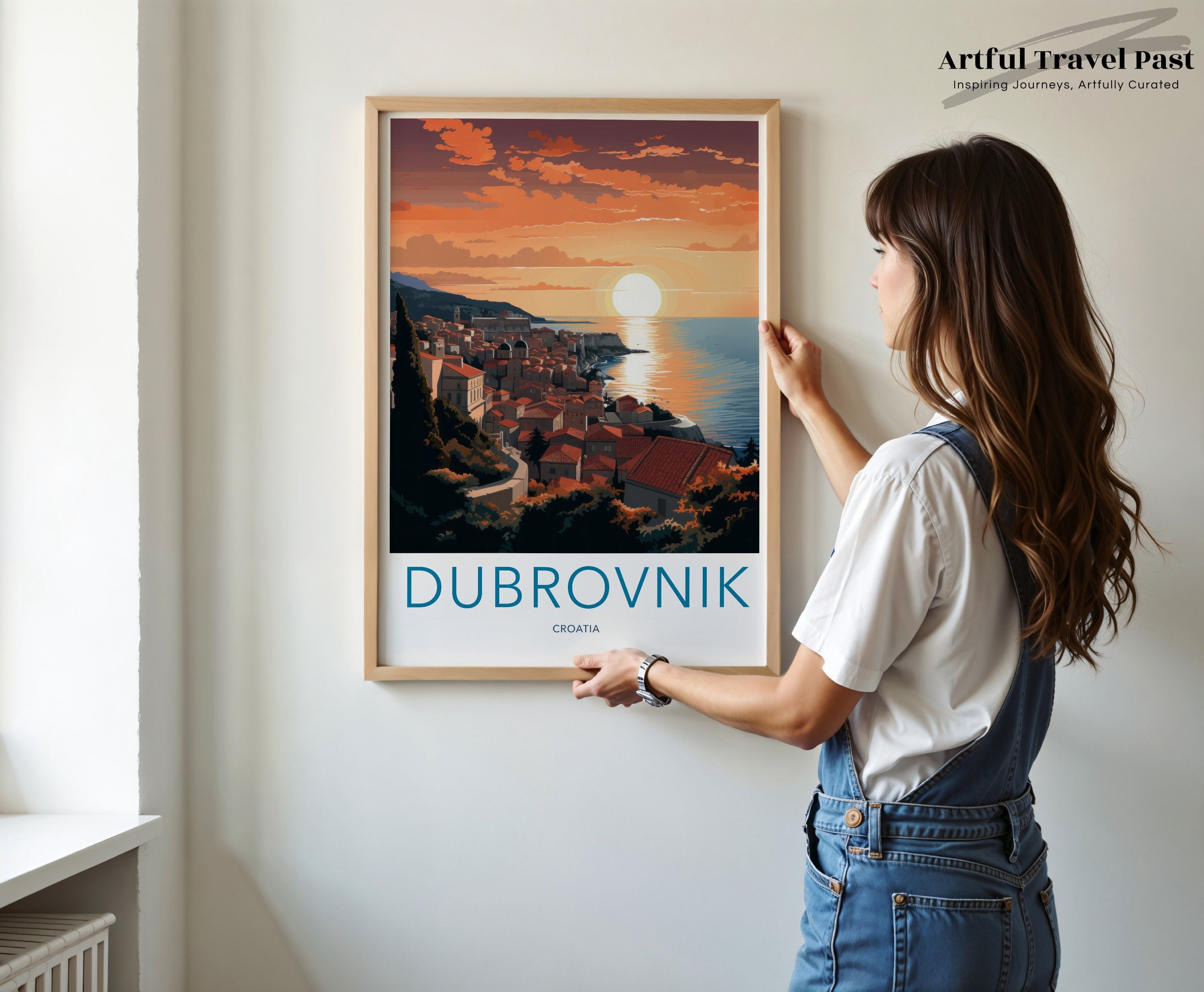 Dubrovnik Croatia Wall Art Print, Travel Poster, Sunset Coastal Cityscape, Croatian Seaside Decor, Vibrant Sunset Artwork