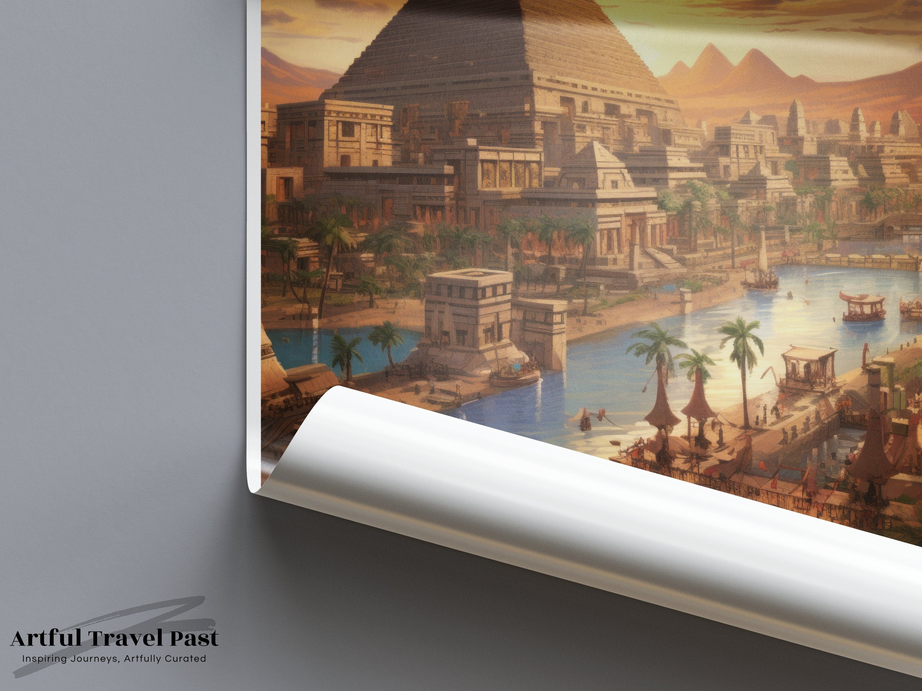 Giza Egypt Wall Art Print, Ancient Pyramid Sunset Landscape, Historic Egyptian Scenery, Travel Decor, Vintage Tourism Poster