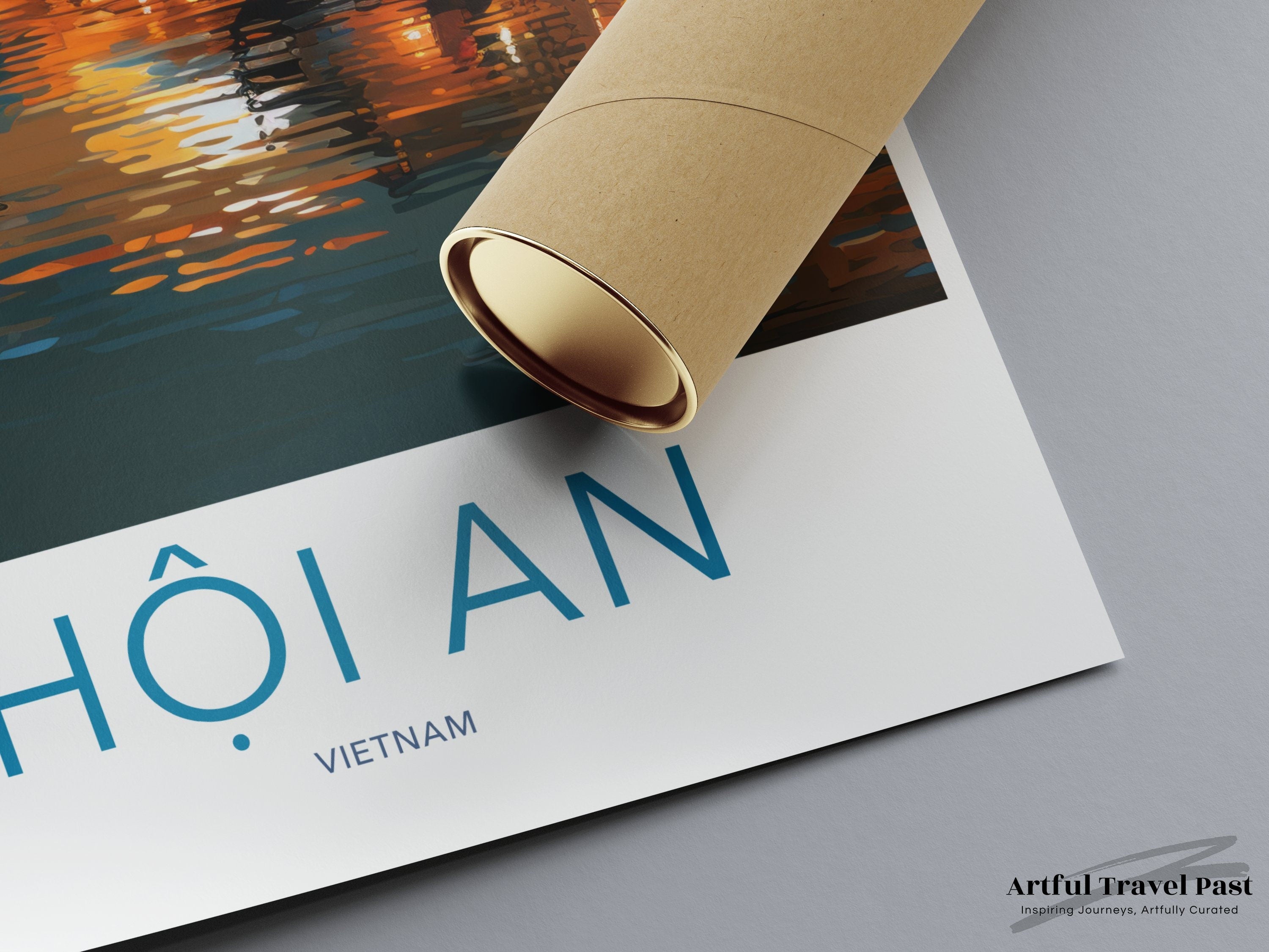 Hoi An Vietnam Wall Art Print, Sunset Reflection Painting, Asian Cityscape Decor, Scenic River View, Home Decor Artwork