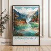 Jiuzhaigou Valley Wall Art Print, Scenic Nature Landscape Poster, Waterfall Mountains Decor, China Travel Photography