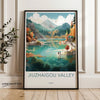 JIUZHAIGOU VALLEY Wall Art, Scenic Nature Landscape Print, Mountain and Lake View Poster, Beautiful Chinese Countryside Decor