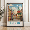 Lublin Poland Wall Art Print Retro Cityscape Illustration Colorful City Street Poster Travel Decor for Living Room Bedroom Office