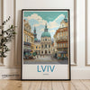 Lviv Ukraine Cityscape Illustration, Historic European Architecture Wall Art, Travel Poster Home Decor, Gift for Travelers