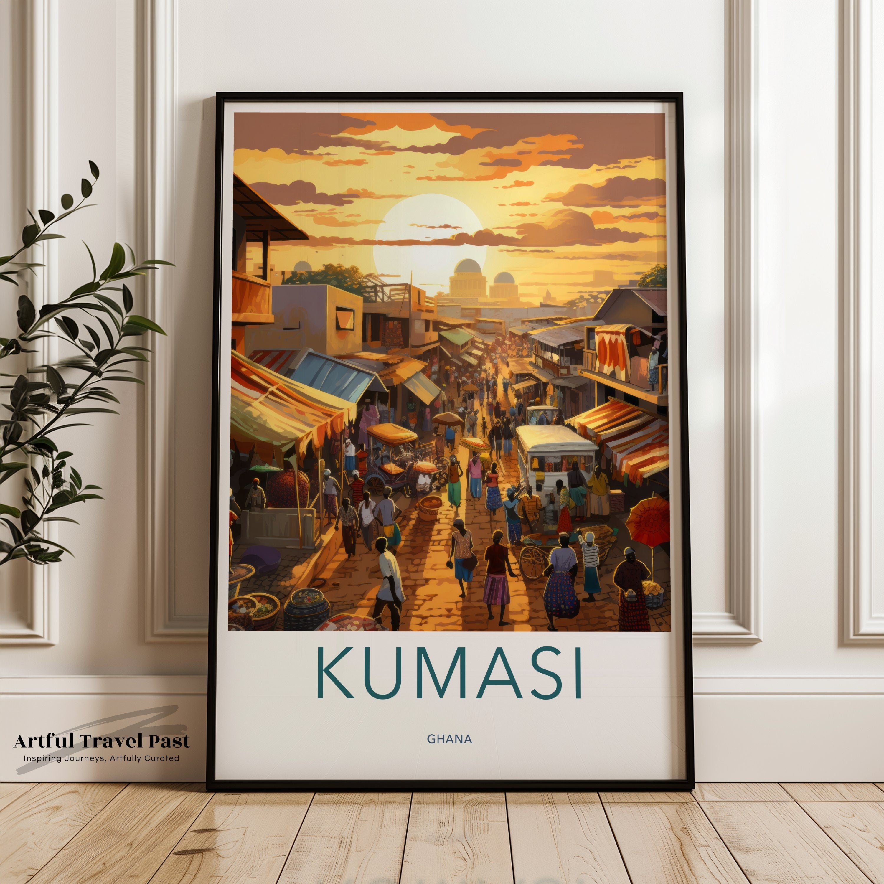 Colorful Street Market Scene Wall Art, African Cityscape Sunset Print, Decorative City Wall Decor, Urban Art Poster for Home