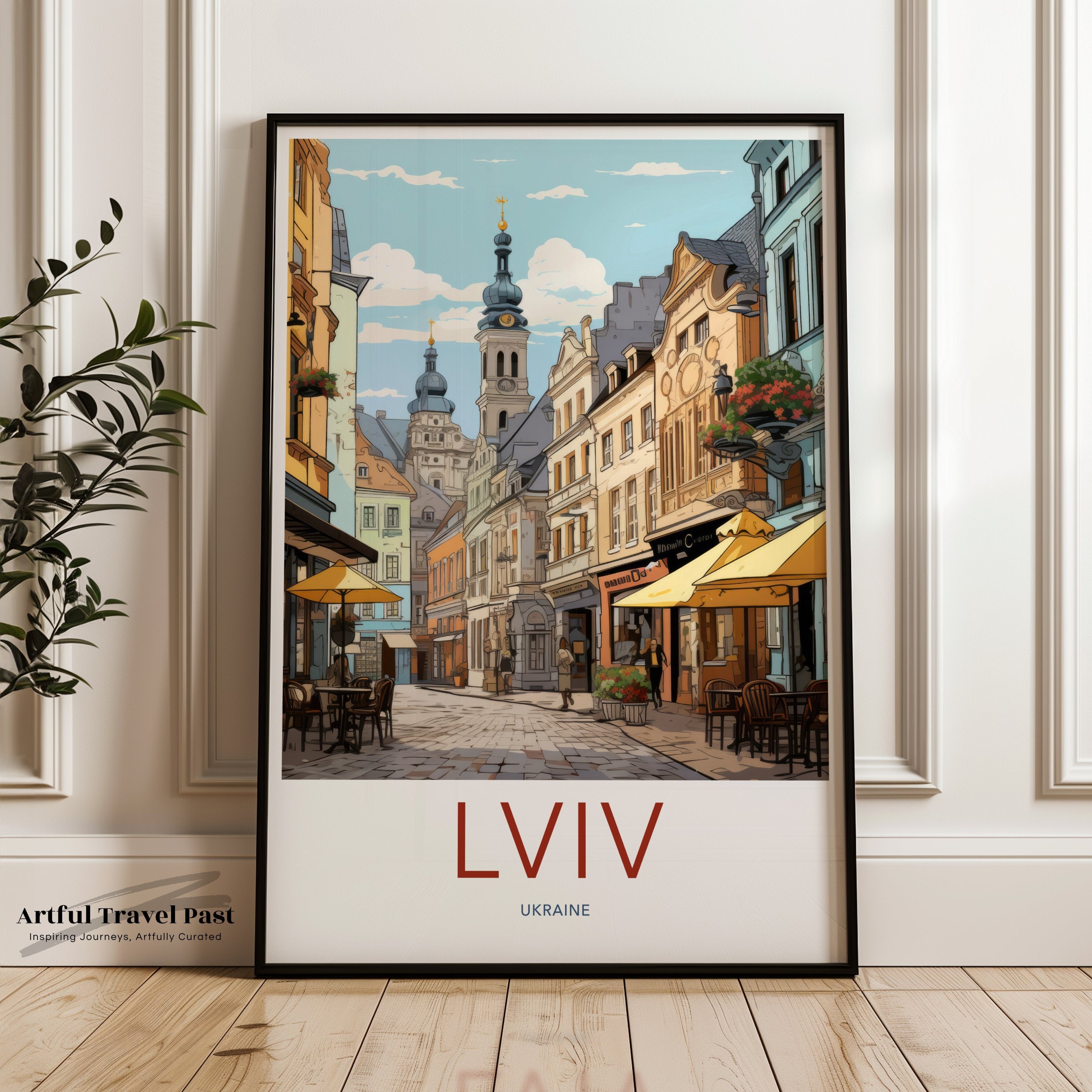 Lviv Ukraine Wall Art Print, Old Town Street Scene Illustration, European Cityscape Decor, Travel Poster, Home Decoration