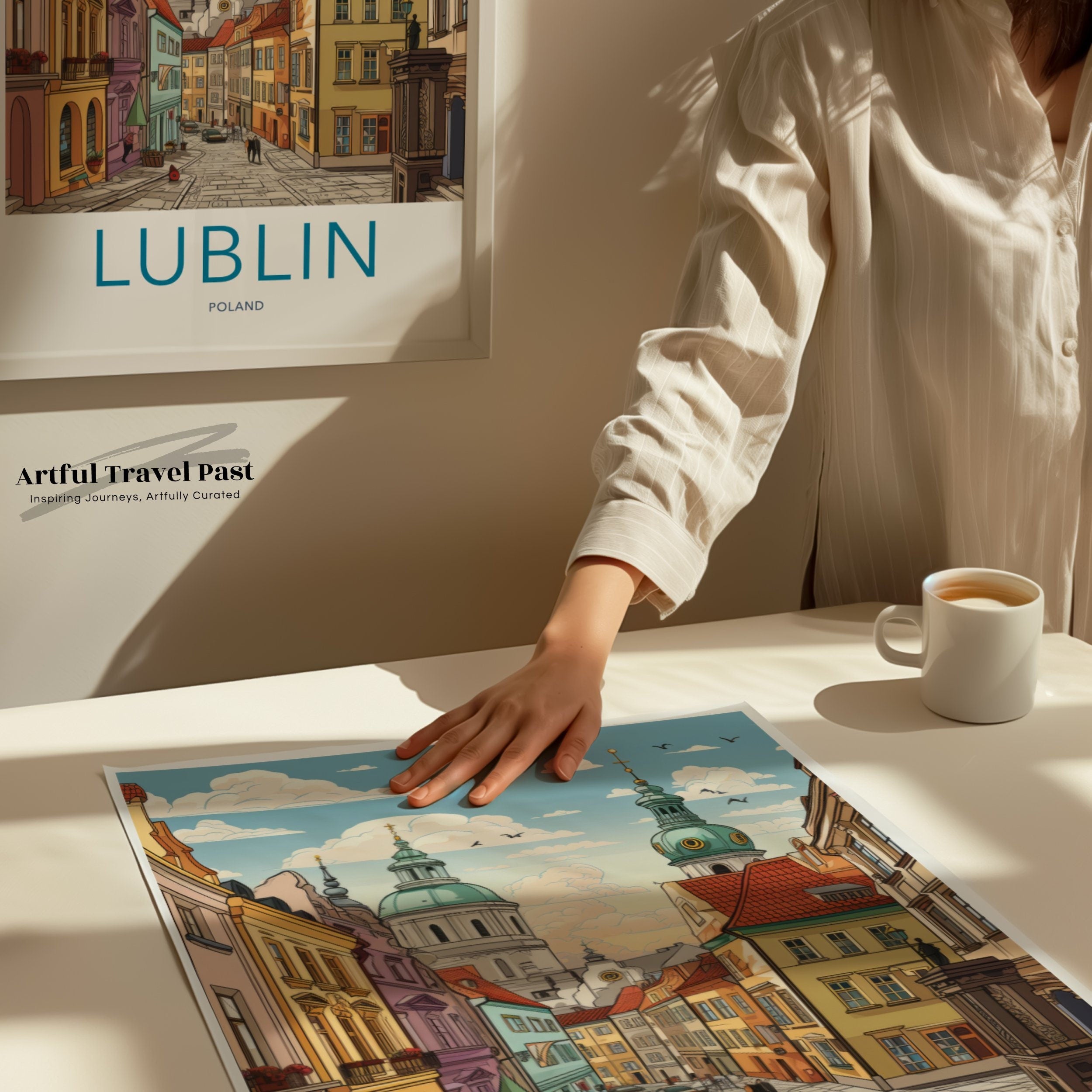 Lublin Poland Wall Art Print Retro Cityscape Illustration Colorful City Street Poster Travel Decor for Living Room Bedroom Office