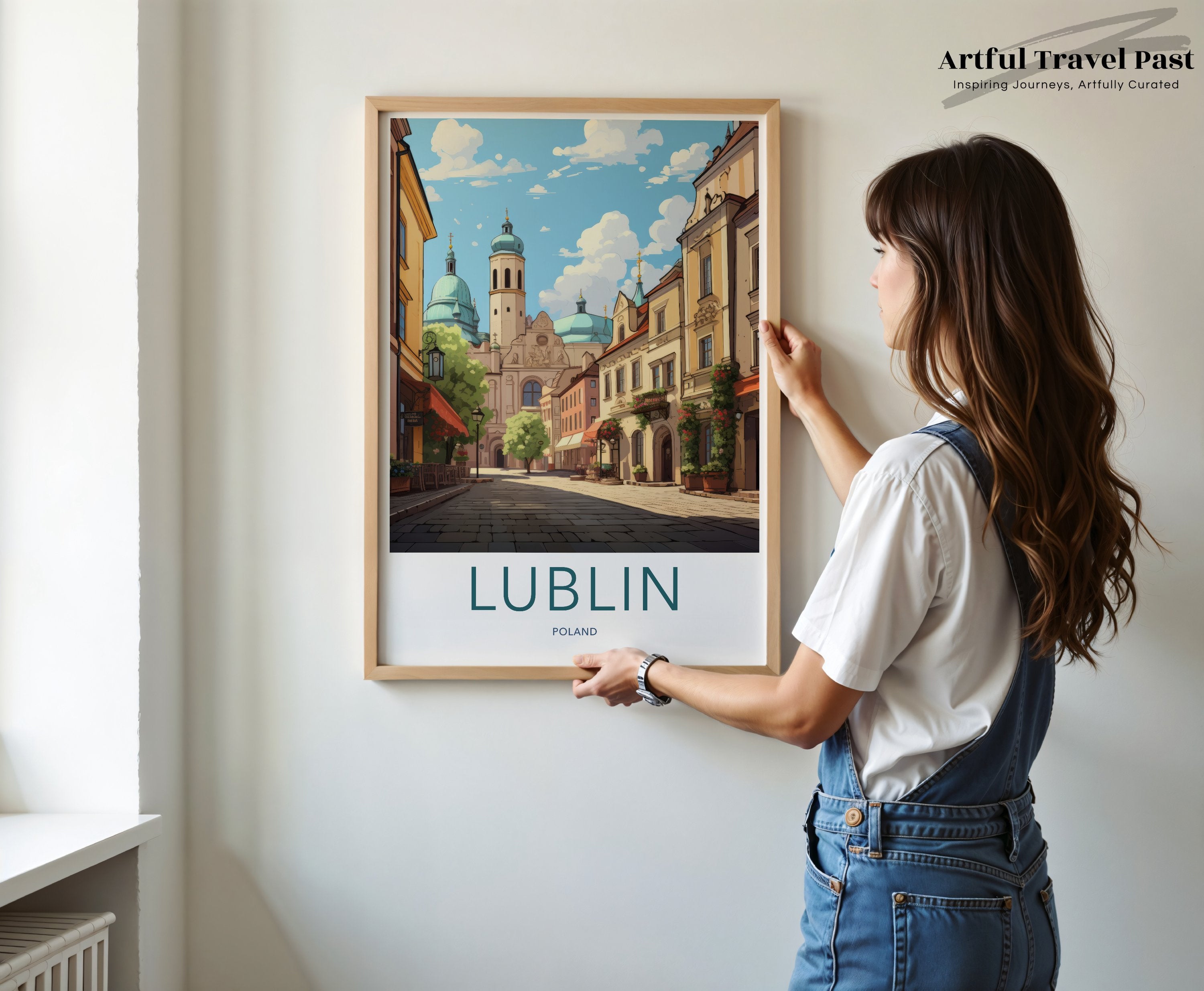 Lublin Poland Cityscape Wall Art, Vintage Urban Poster, Historic Architecture Print, Travel Art Decor, European City Illustration