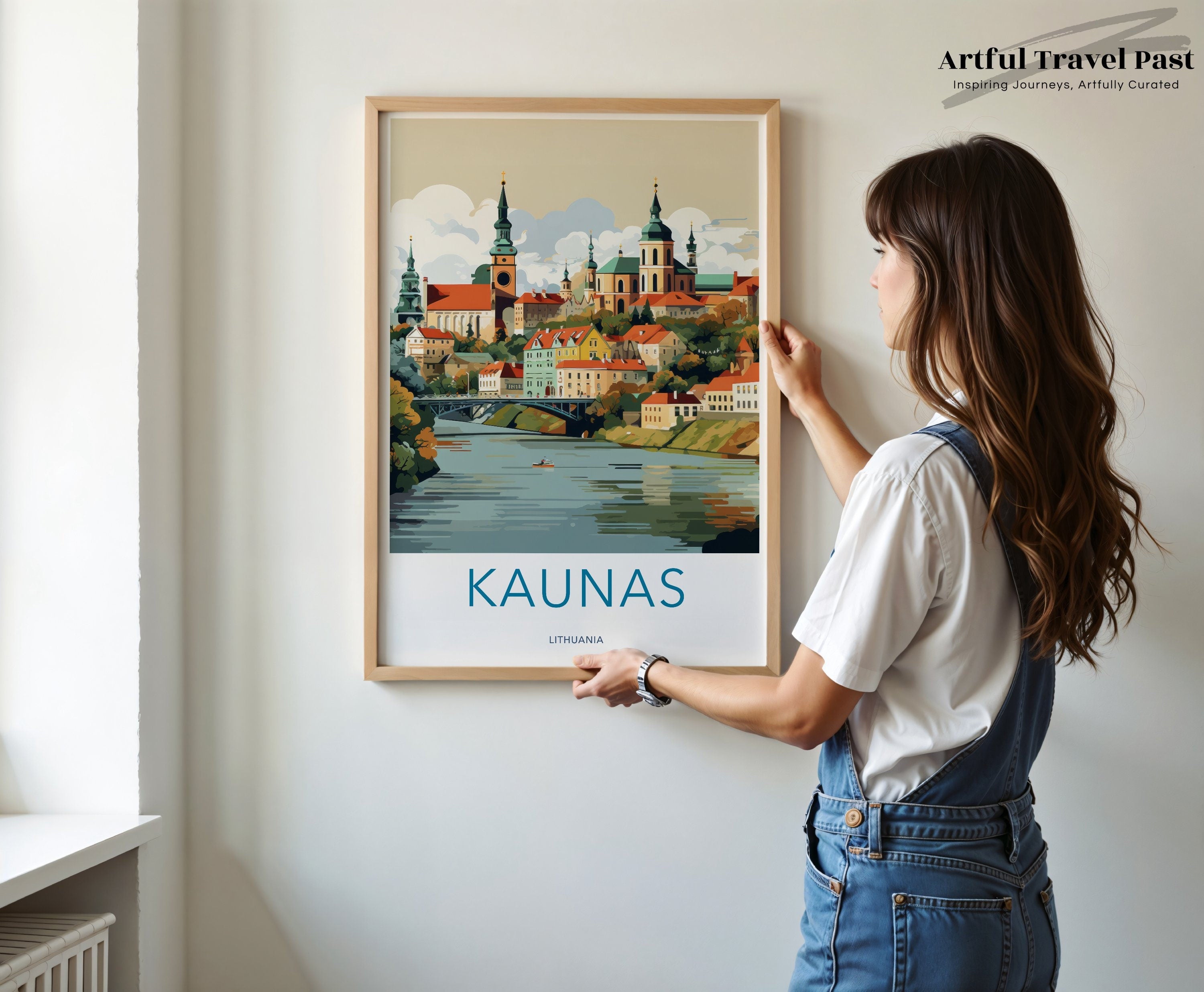 Kaunas Lithuania Cityscape Wall Art Print, Vintage Travel Poster, European City Decor, Colorful Home Decor, Living Room Art