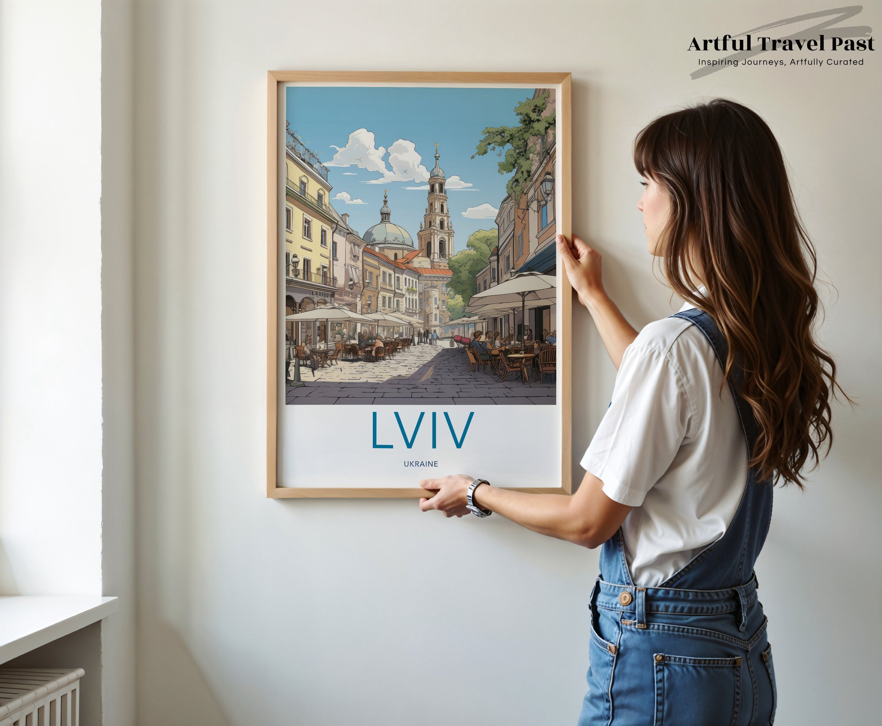 Lviv Cityscape Wall Art Print, European Street Scene Poster, Ukraine Travel Illustration, Historic Architecture Artwork