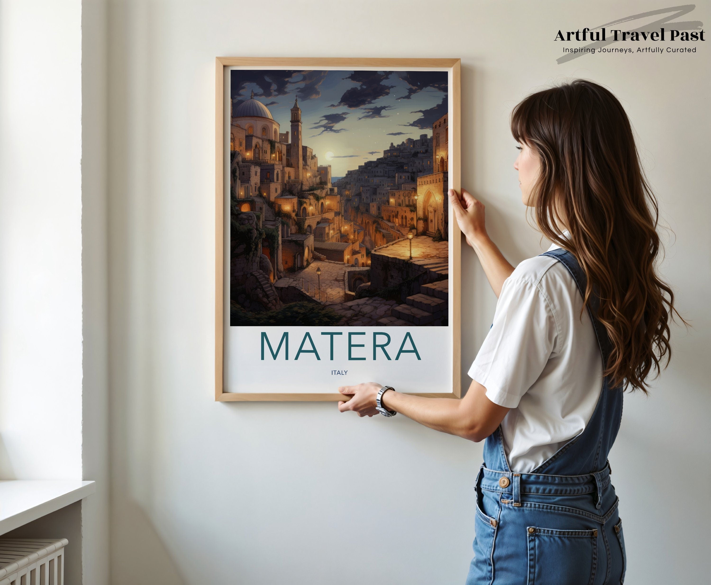 Matera Wall Art, Italy Cityscape Print, Historic Town Night Scene, Scenic City View Poster, Mediterranean Decor for Home