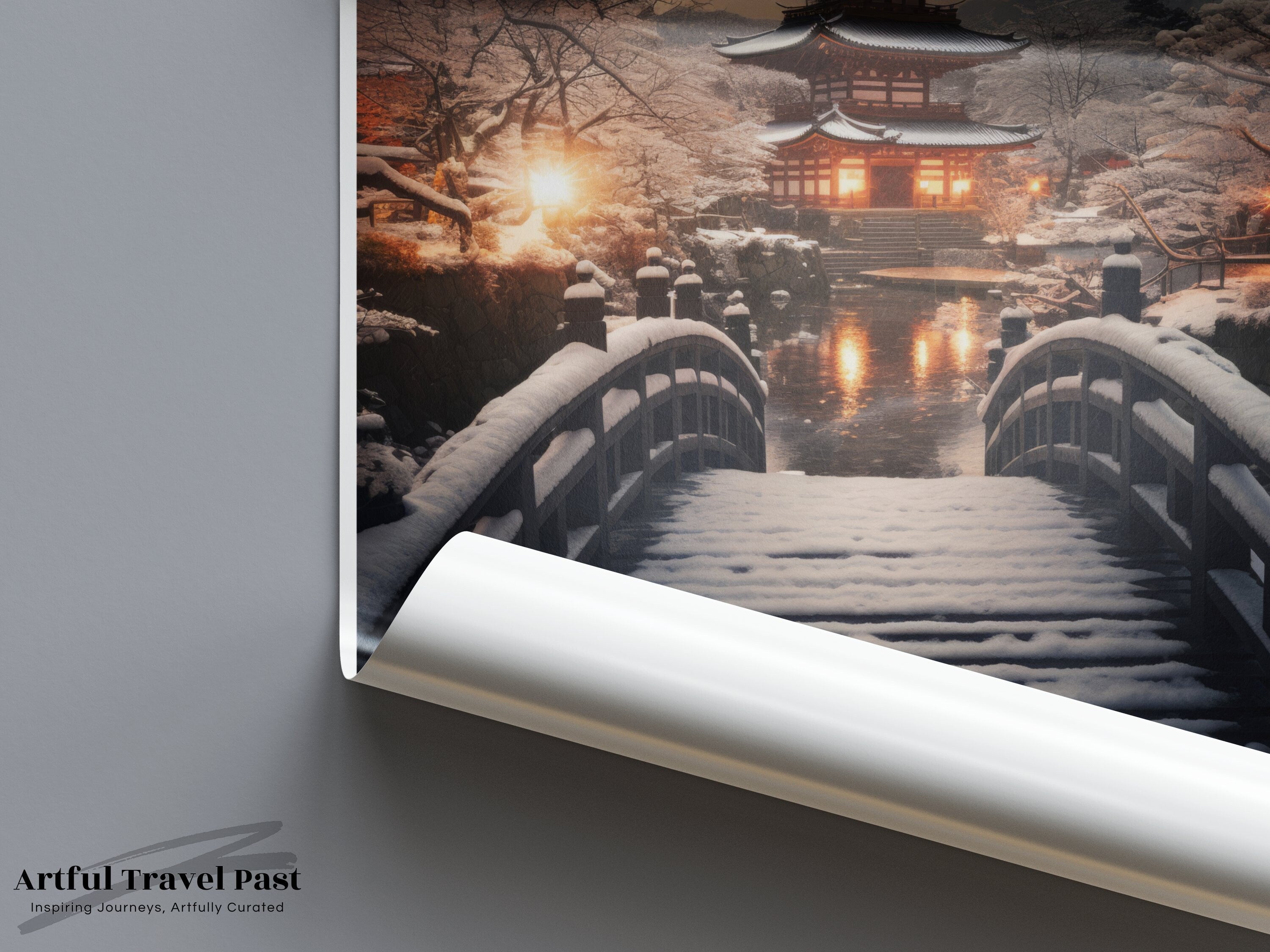 Kyoto Japan Pagoda Winter Night Wall Art, Snowy Landscape Print, Japanese Temple Decor, Serene Nature Photography