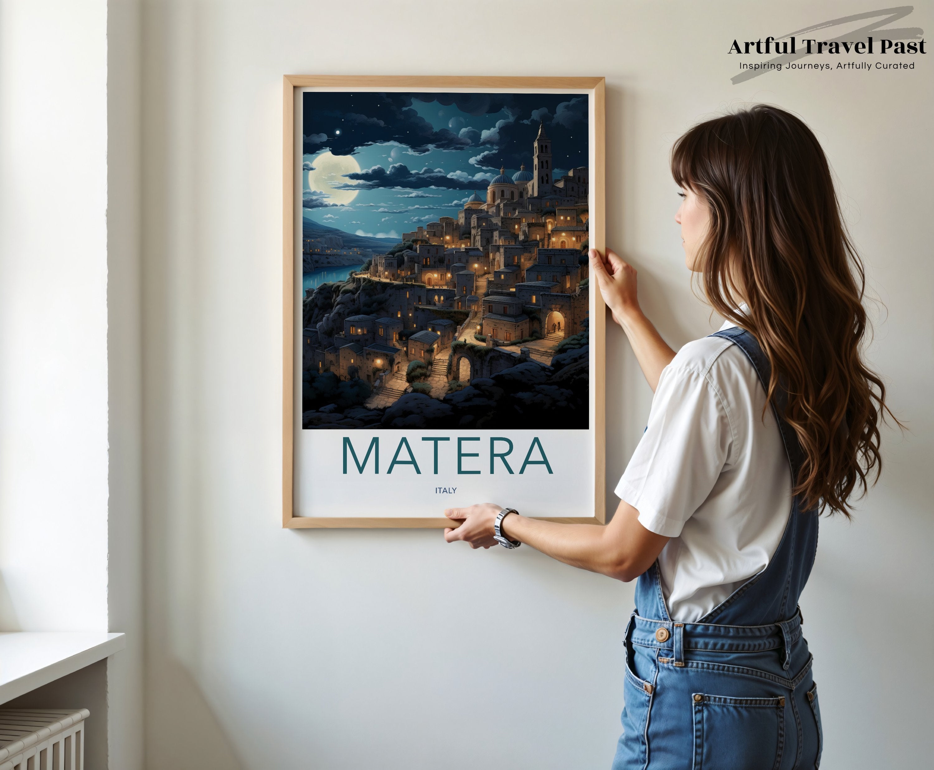 Matera Italy Wall Art, Matera Night Scene Print, Italian Cityscape Decor, Moonlit Town Artwork, European Landscape Poster