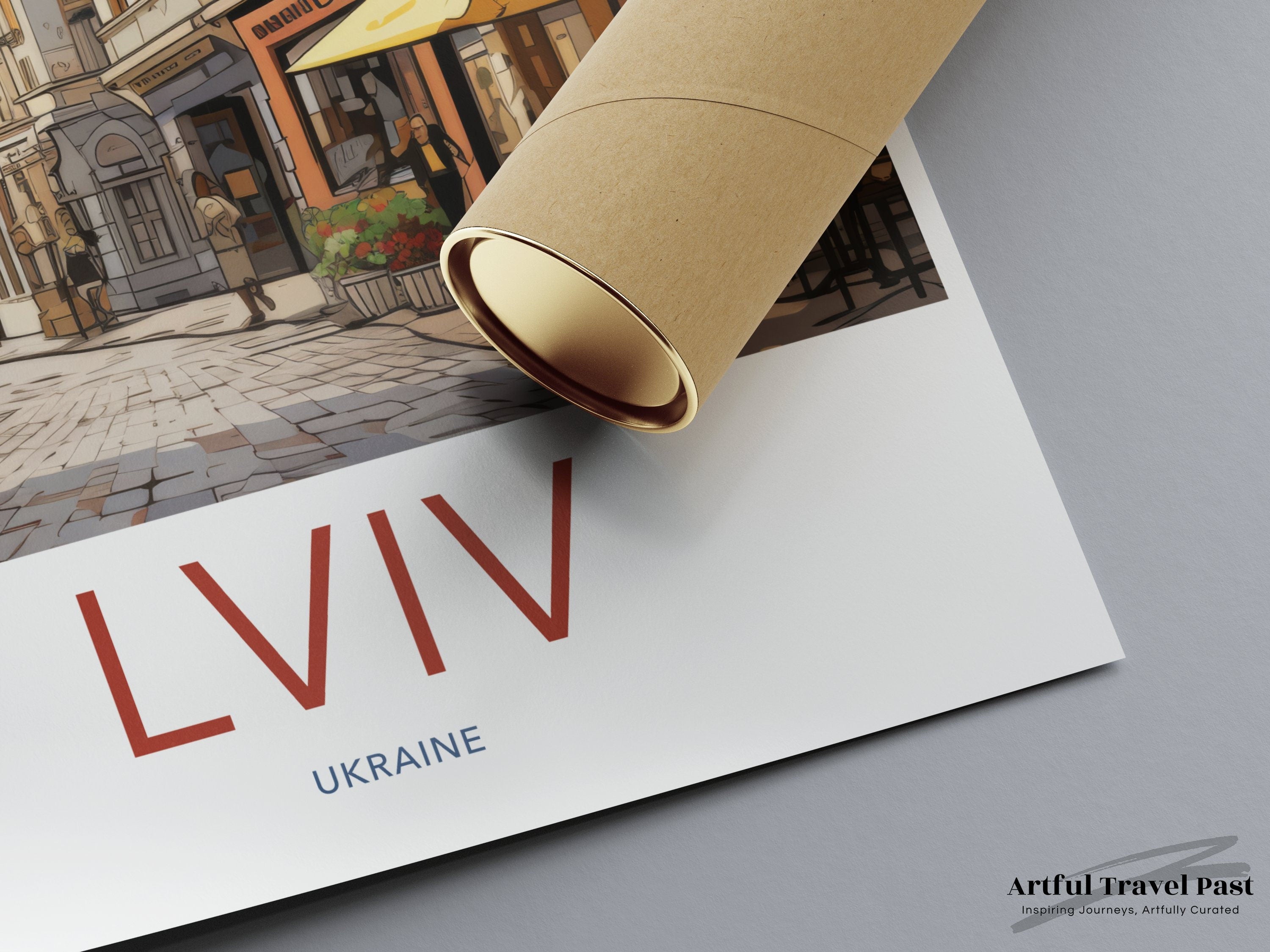 Lviv Ukraine Wall Art Print, Old Town Street Scene Illustration, European Cityscape Decor, Travel Poster, Home Decoration