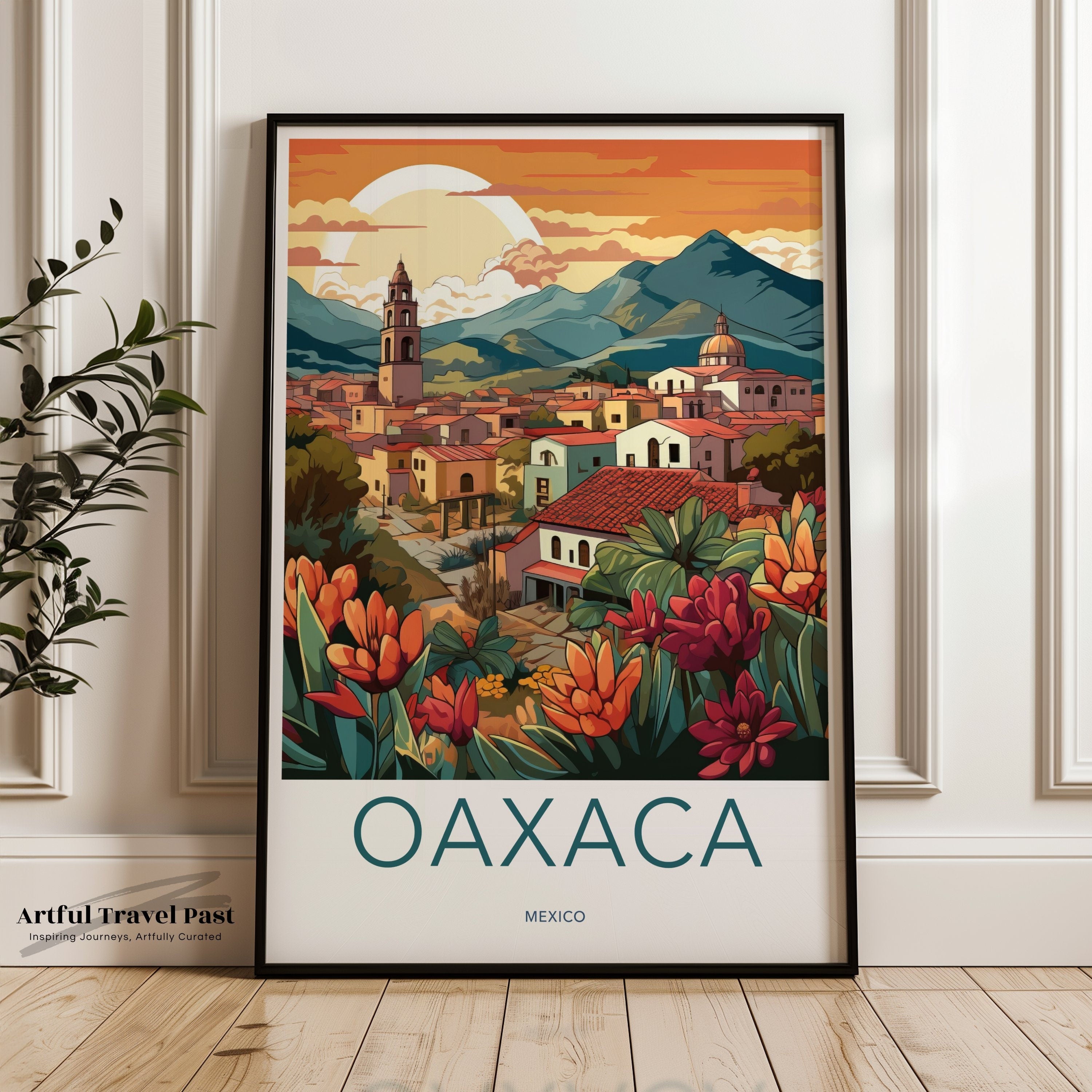 Oaxaca Mexico Wall Art, Vibrant Cityscape Print, Colorful Travel Poster, Mexican Architecture Decor, Sunset Home Decoration