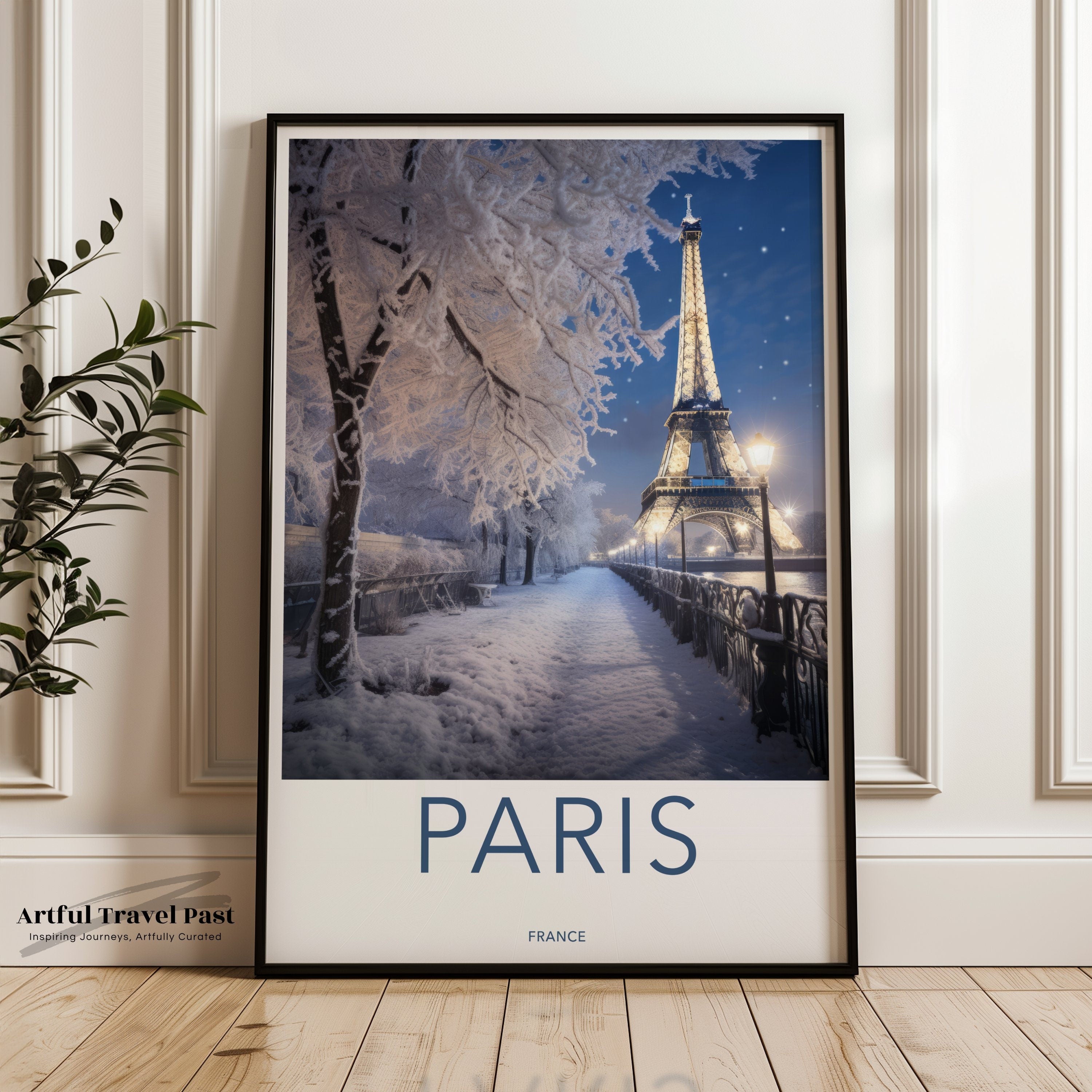 Eiffel Tower Paris Winter Wonderland Wall Art, Cozy Snowy Night Scene Home Decor, Paris France Christmas Gift