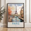 Paris Wall Art Print Eiffel Tower Illustration Canal Scene France Cityscape, Paris Artwork Decor, Home Office Wall Art