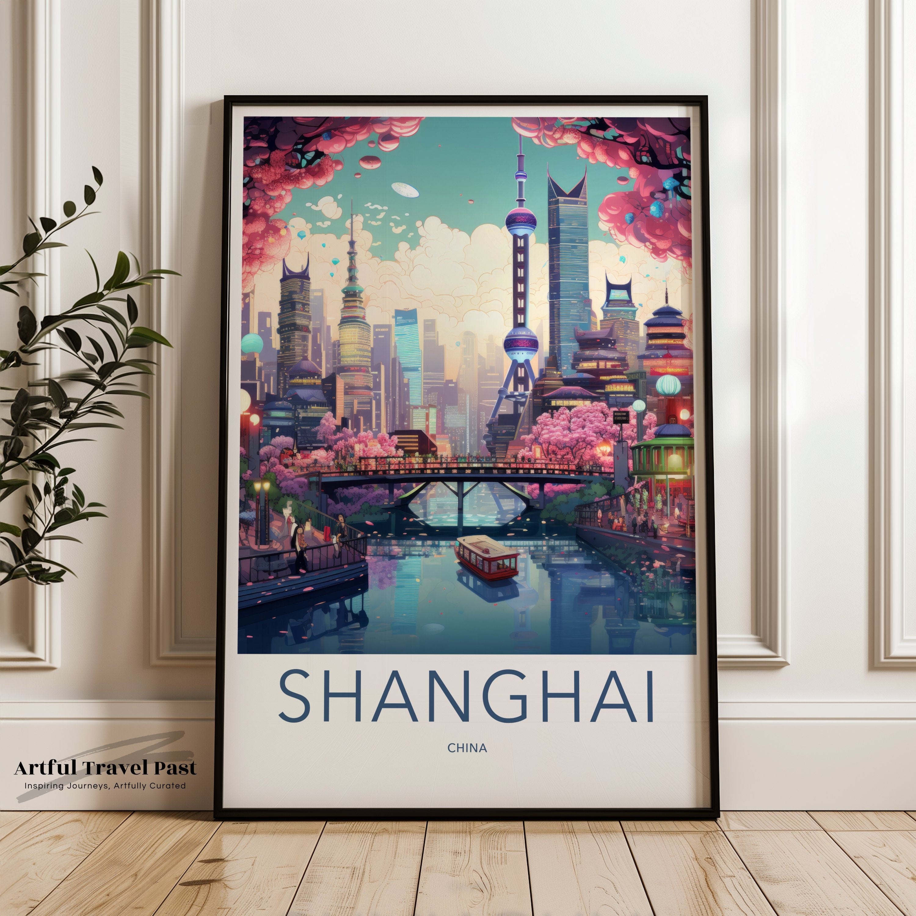 Shanghai Cityscape Wall Art, Modern Shanghai Skyline Print, Oriental Pearl Tower Poster, Shanghai Home Decor, Urban Wall Art