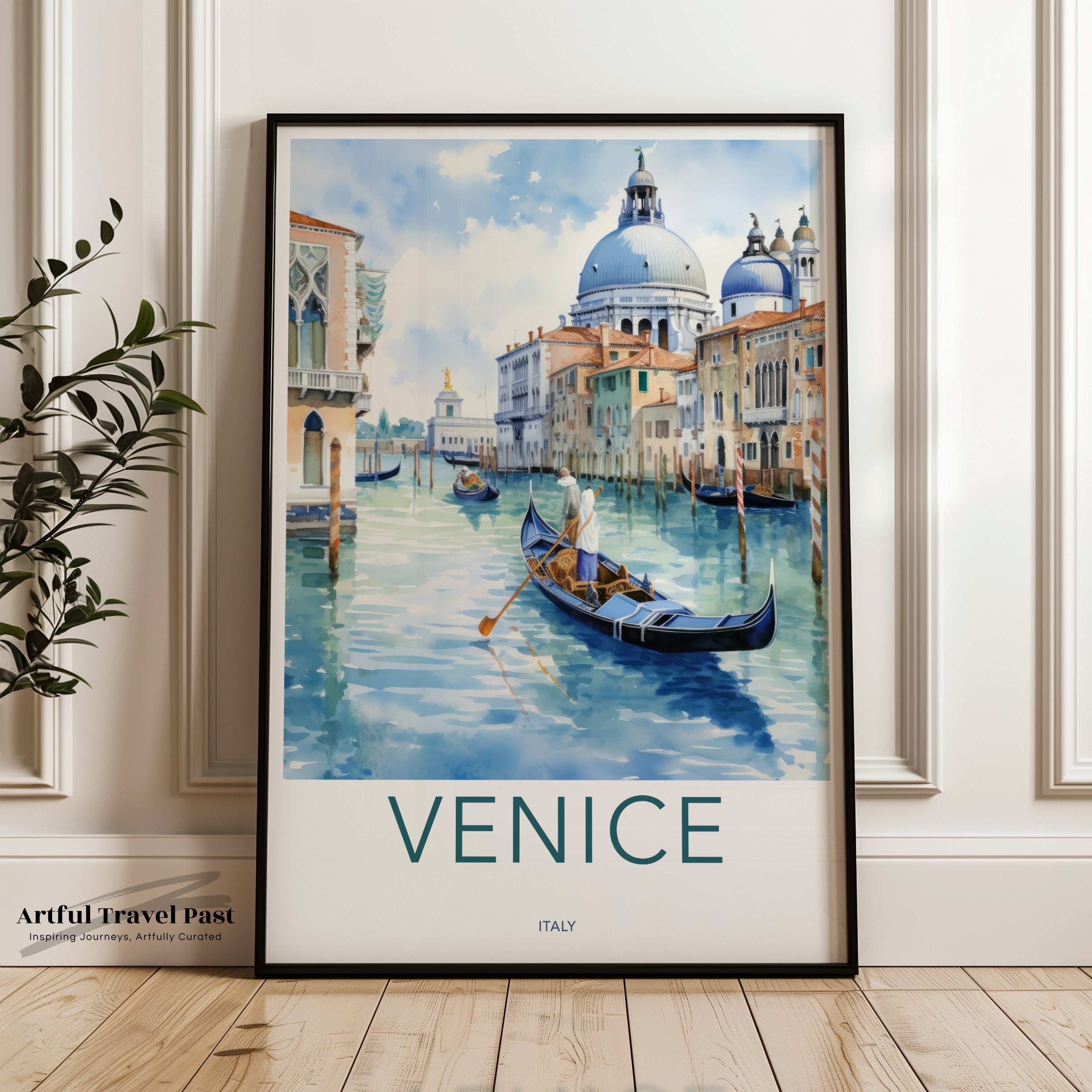 Venice Italy Wall Art Print, Gondola Canal Scene, Italian Cityscape, European Travel Poster, Watercolor Art, Home Decor