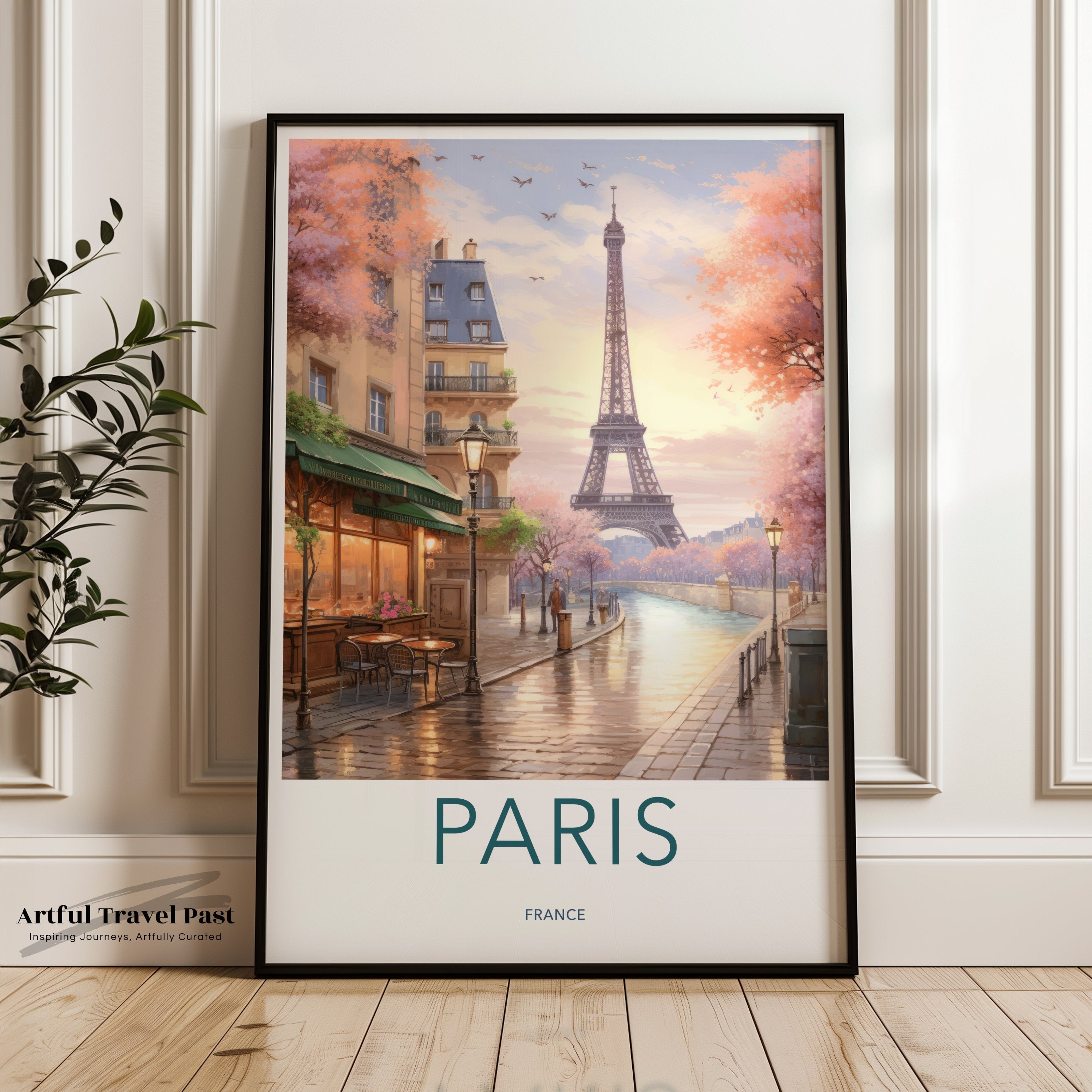 Vintage Paris Wall Art Print Eiffel Tower Autumn Decor French Cafe Scene Poster Romantic Cityscape Artwork Parisian Travel