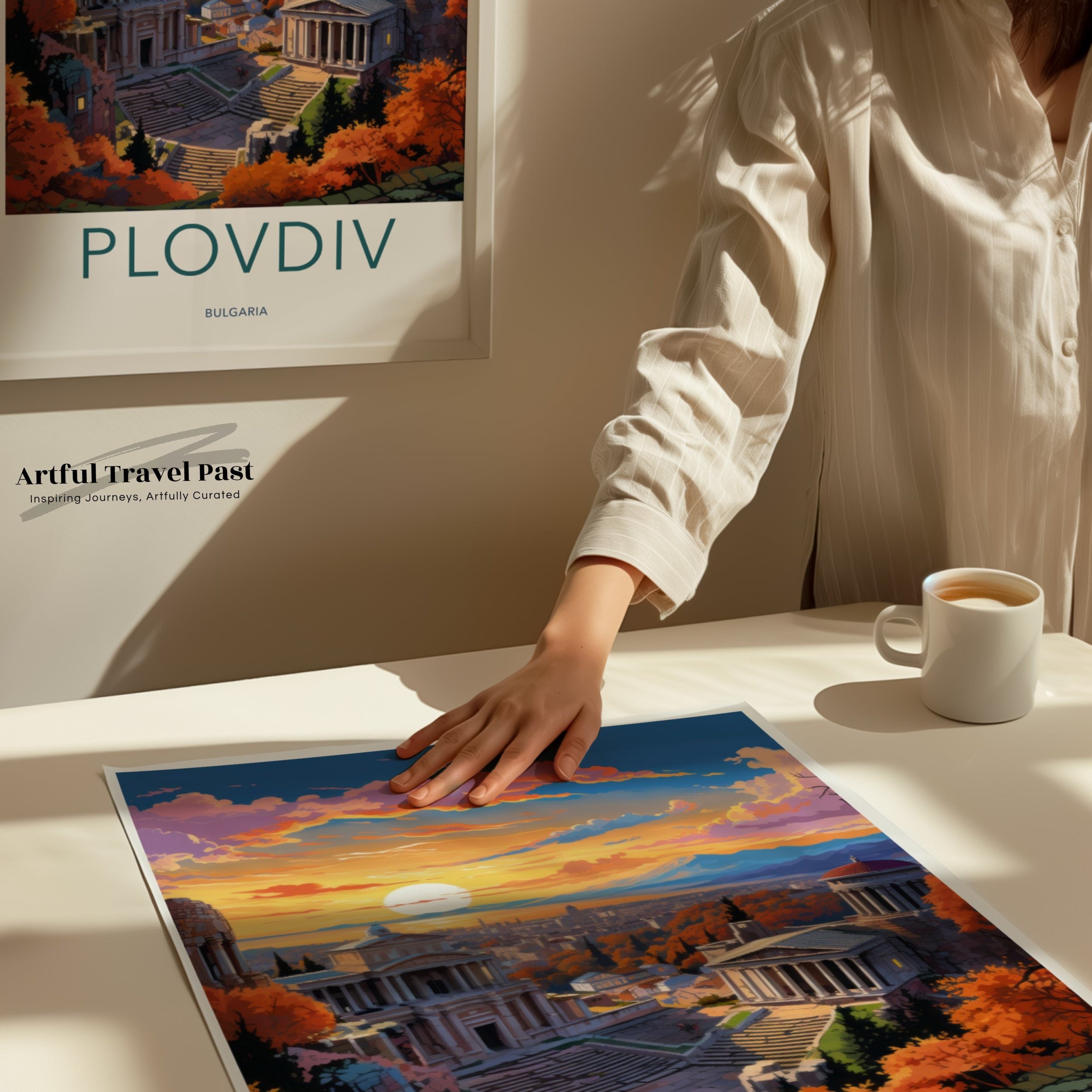 Plovdiv Cityscape Print, Sunset Wall Art, Bulgaria Travel Poster, Bohemian Decor, Vintage City Art, European Cityscape, Scenic Keepsake