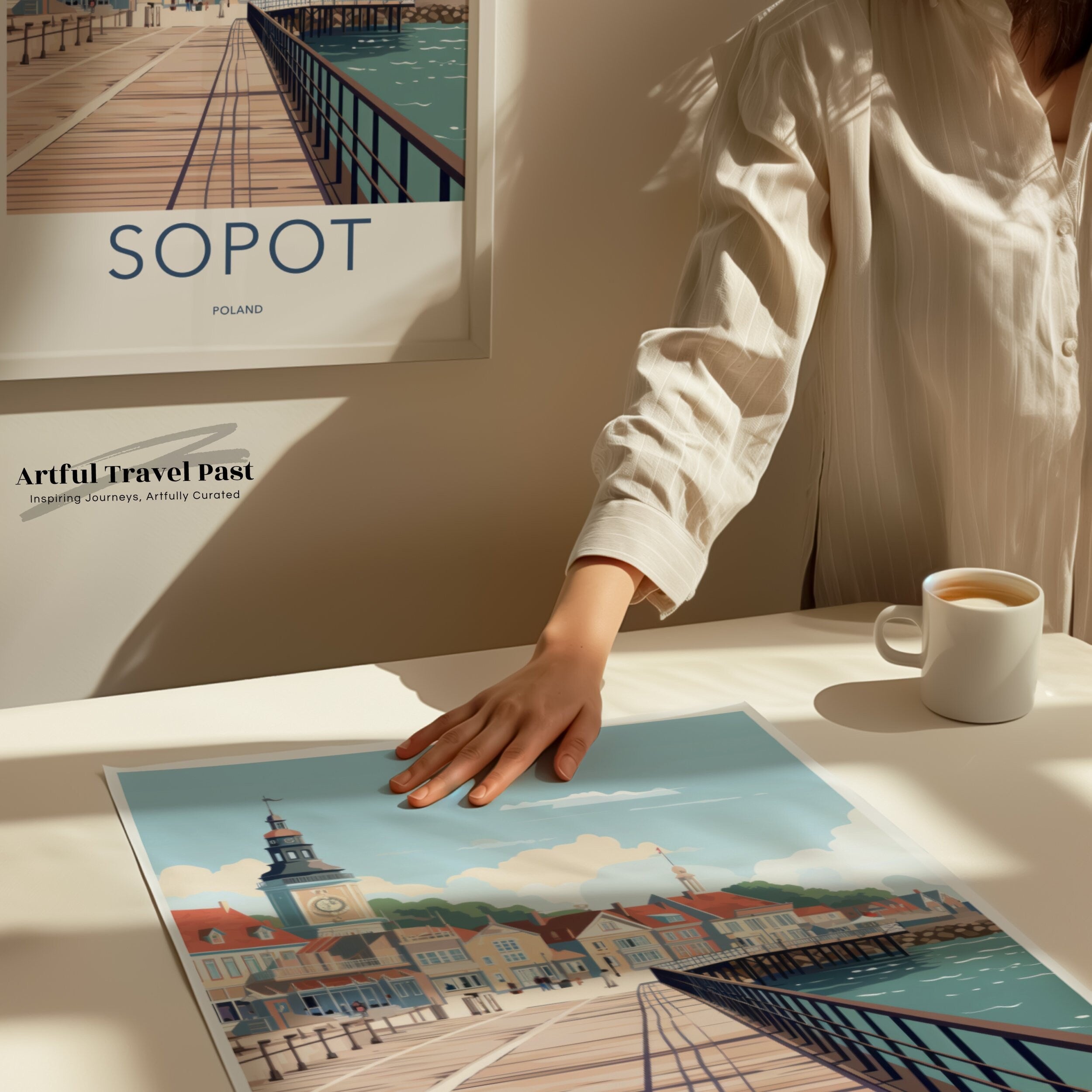 Sopot Poland Travel Poster, Coastal City Wall Art, Scenic Europe Print, Modern Home Decor, Vintage Style Artwork, Beach Boardwalk