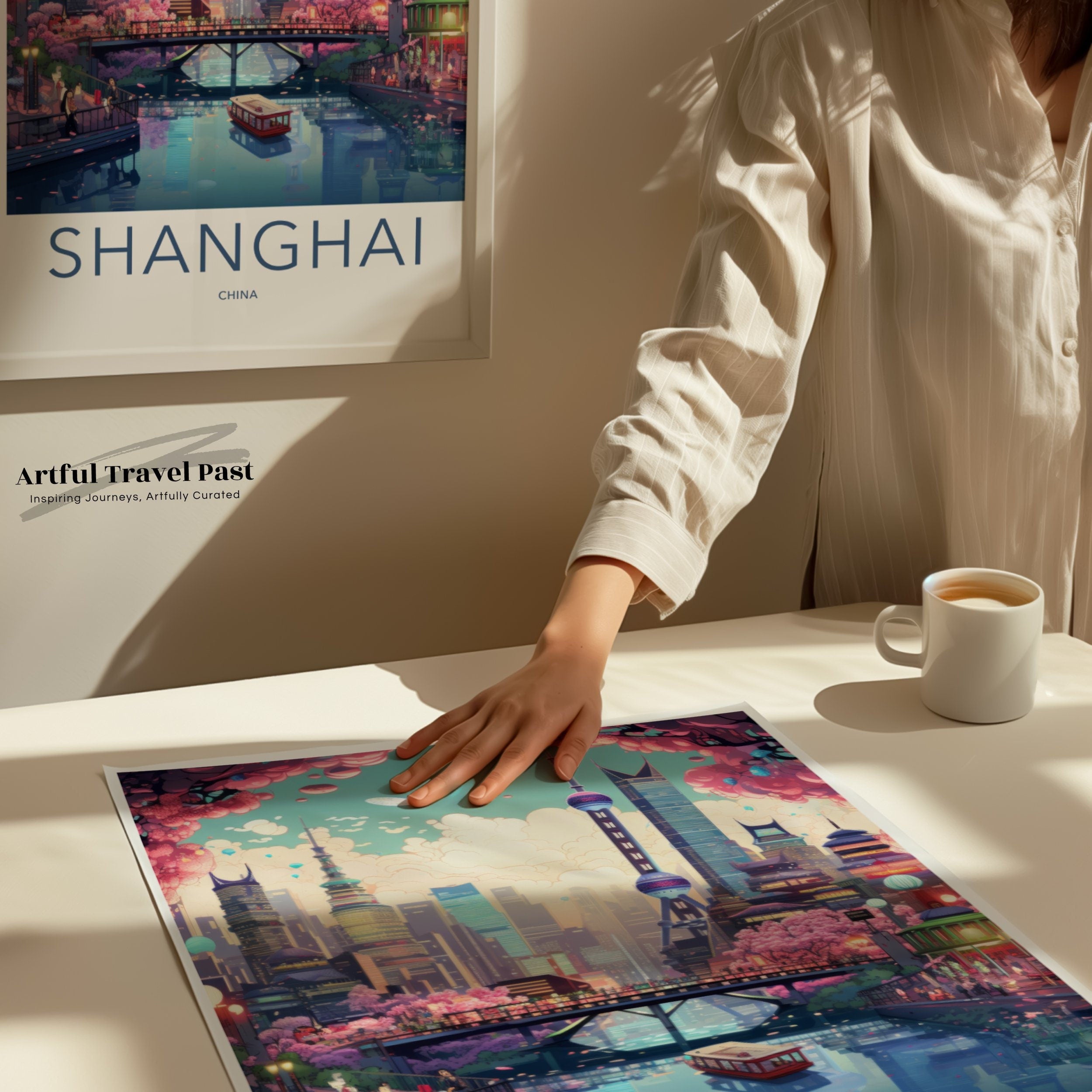 Shanghai Cityscape Wall Art, Modern Shanghai Skyline Print, Oriental Pearl Tower Poster, Shanghai Home Decor, Urban Wall Art