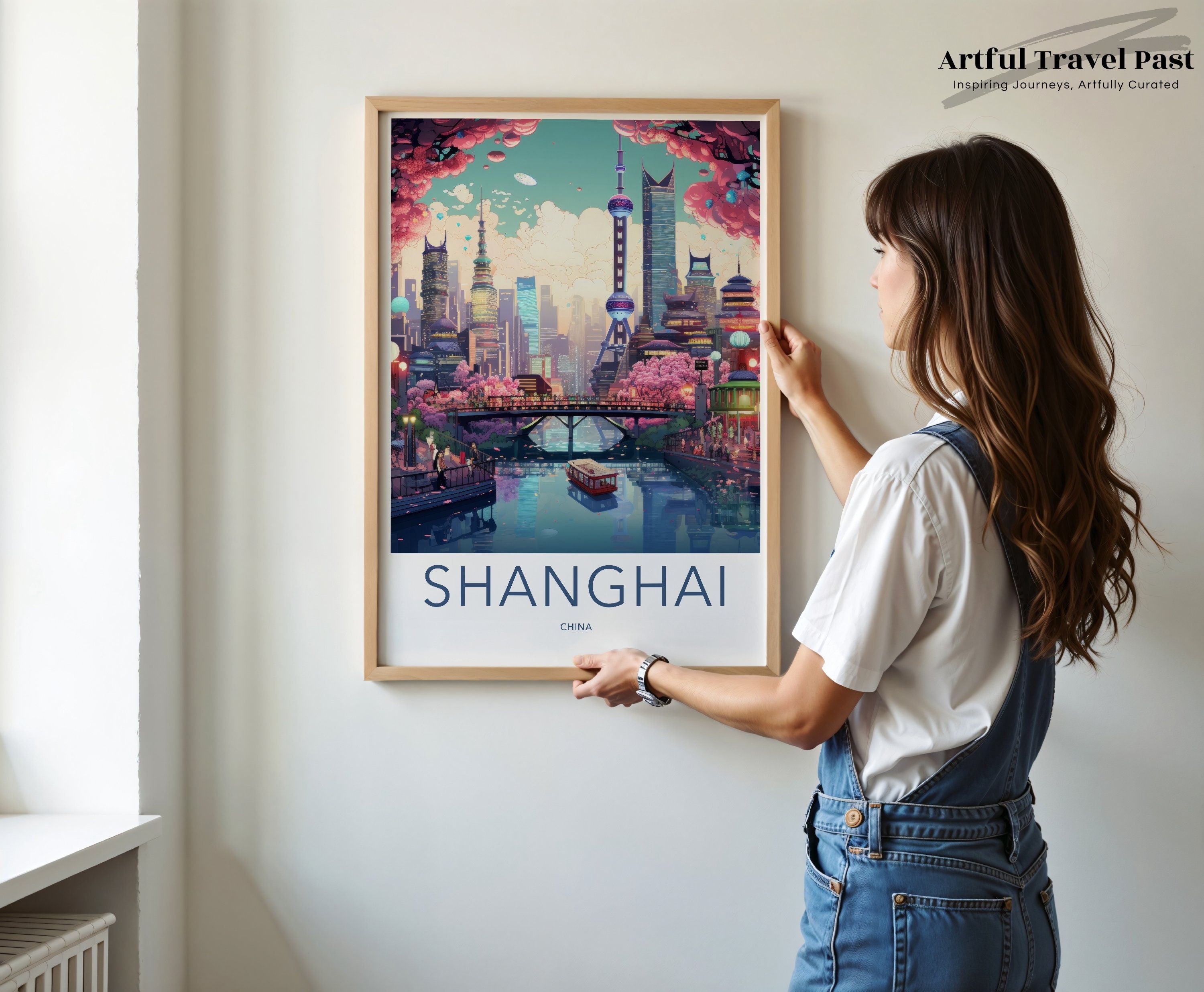 Shanghai Cityscape Wall Art, Modern Shanghai Skyline Print, Oriental Pearl Tower Poster, Shanghai Home Decor, Urban Wall Art