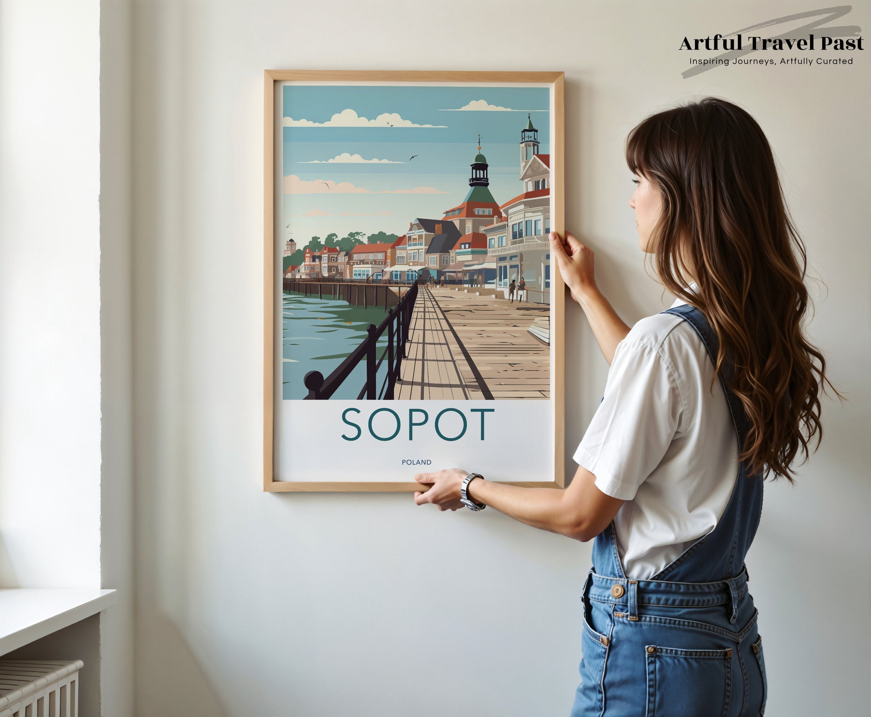 Sopot Poland Wall Art Print, Vintage Travel Poster, Coastal Cityscape Decor, Seaside Town Illustration, Scenic Harbor Artwork