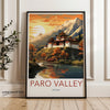 Paro Valley Bhutan Wall Art Print, Scenic Landscape Poster, Himalayan Artwork, Cultural Landmark Decor, Traditional Architecture, Nature