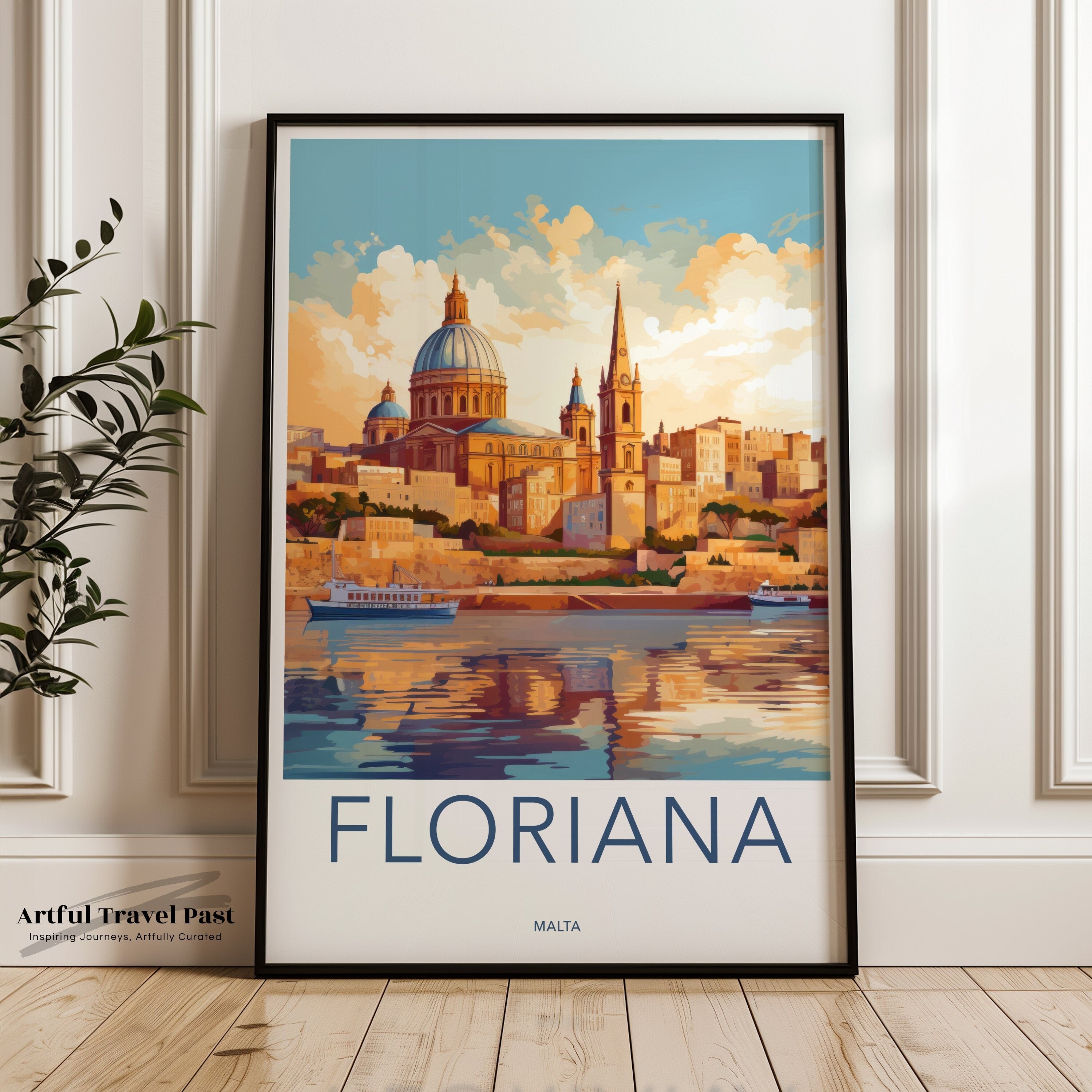 Floriana Wall Art, Malta Travel Poster, Cityscape Illustration, Mediterranean Decor, European Architecture Print, Scenic Coastal Artwork