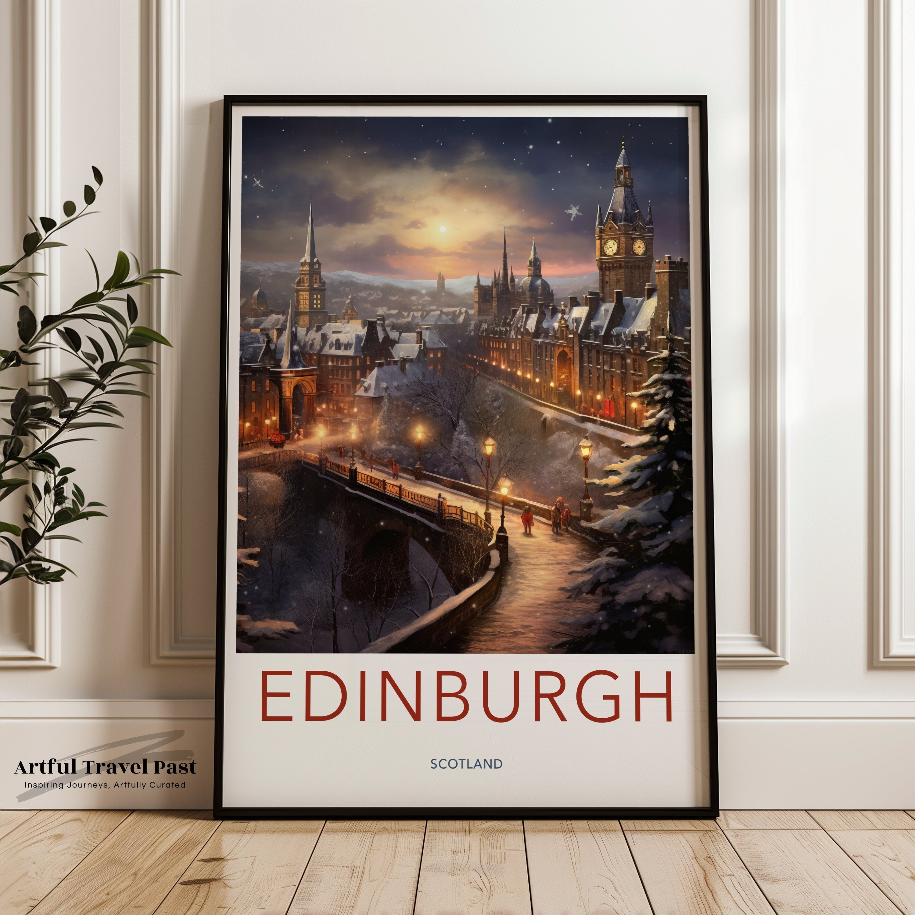 Edinburgh Cityscape Wall Art, Scotland Architecture Print, Night City View Poster, Historic Scottish Landmark Artwork, Home Decor