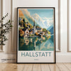 Hallstatt Wall Art Print, Austria Scenic Village Poster, European Landscape Home Decor, Alpine Lake and Mountains Artwork