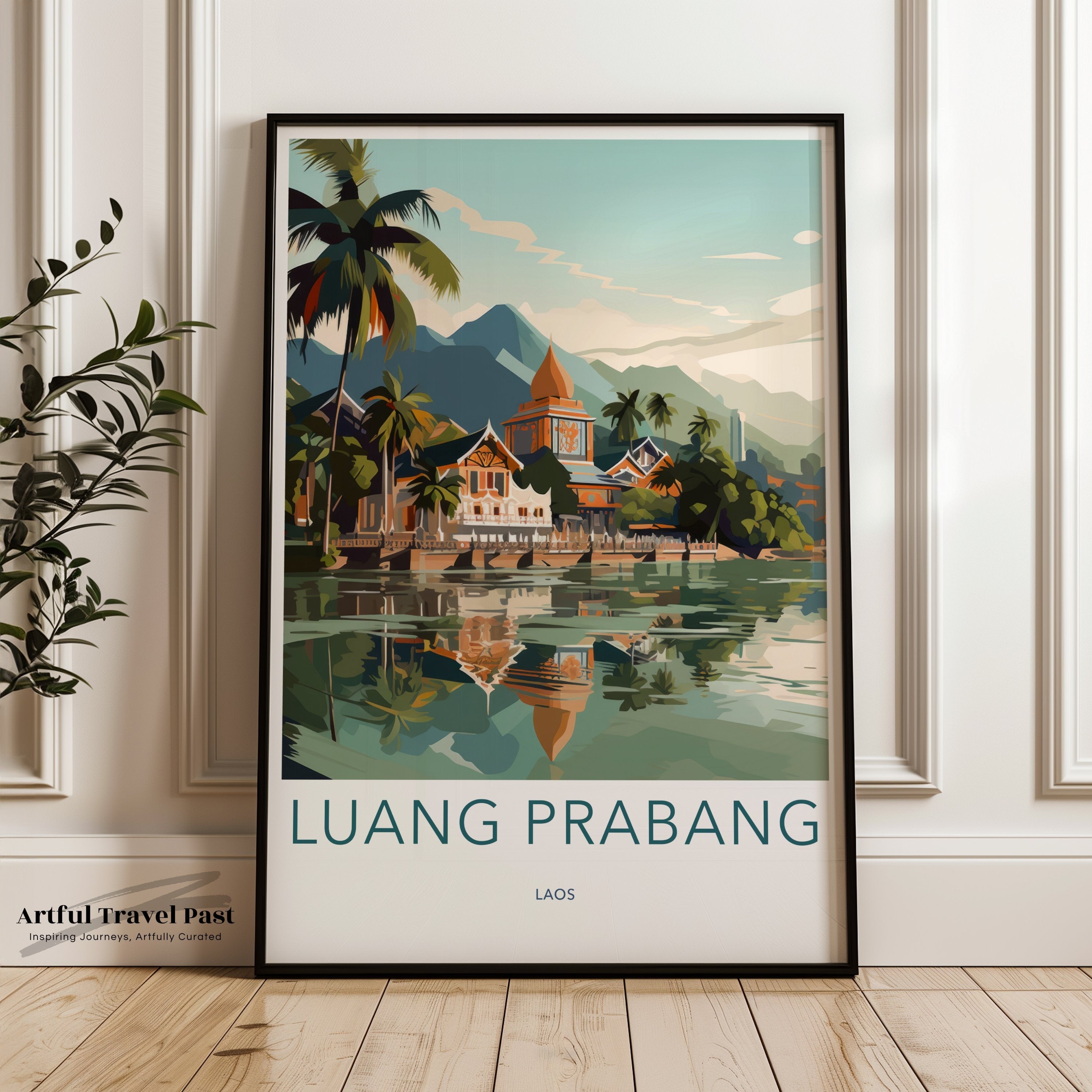 Luang Prabang Wall Art, Laos Travel Poster, Southeast Asia Artwork, Scenic Print, Cultural Landmark Illustration, Home Decor