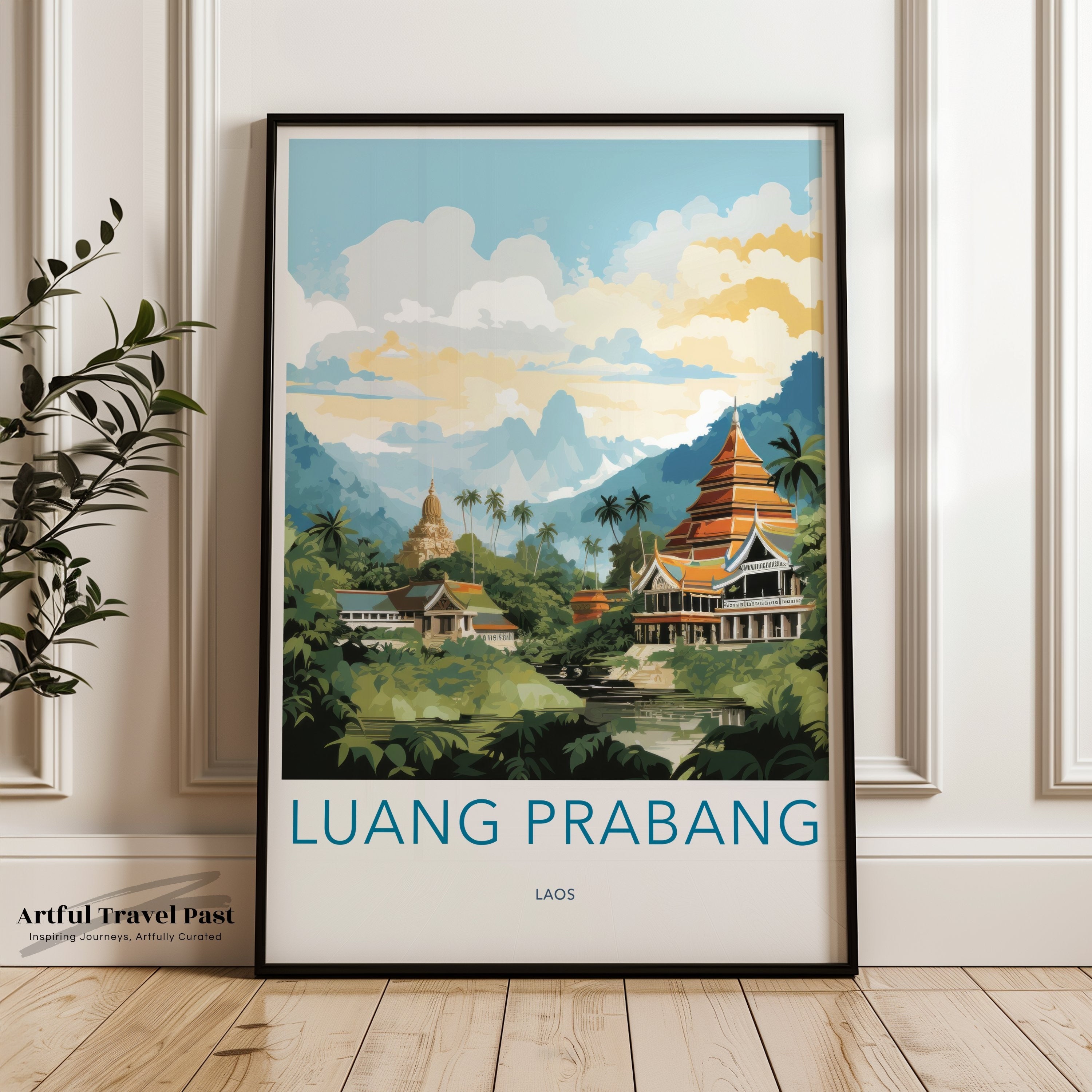 Luang Prabang Wall Art, Laotian Temple Decor, Southeast Asian Landscape Print, Travel Poster, Cultural Landmark Artwork