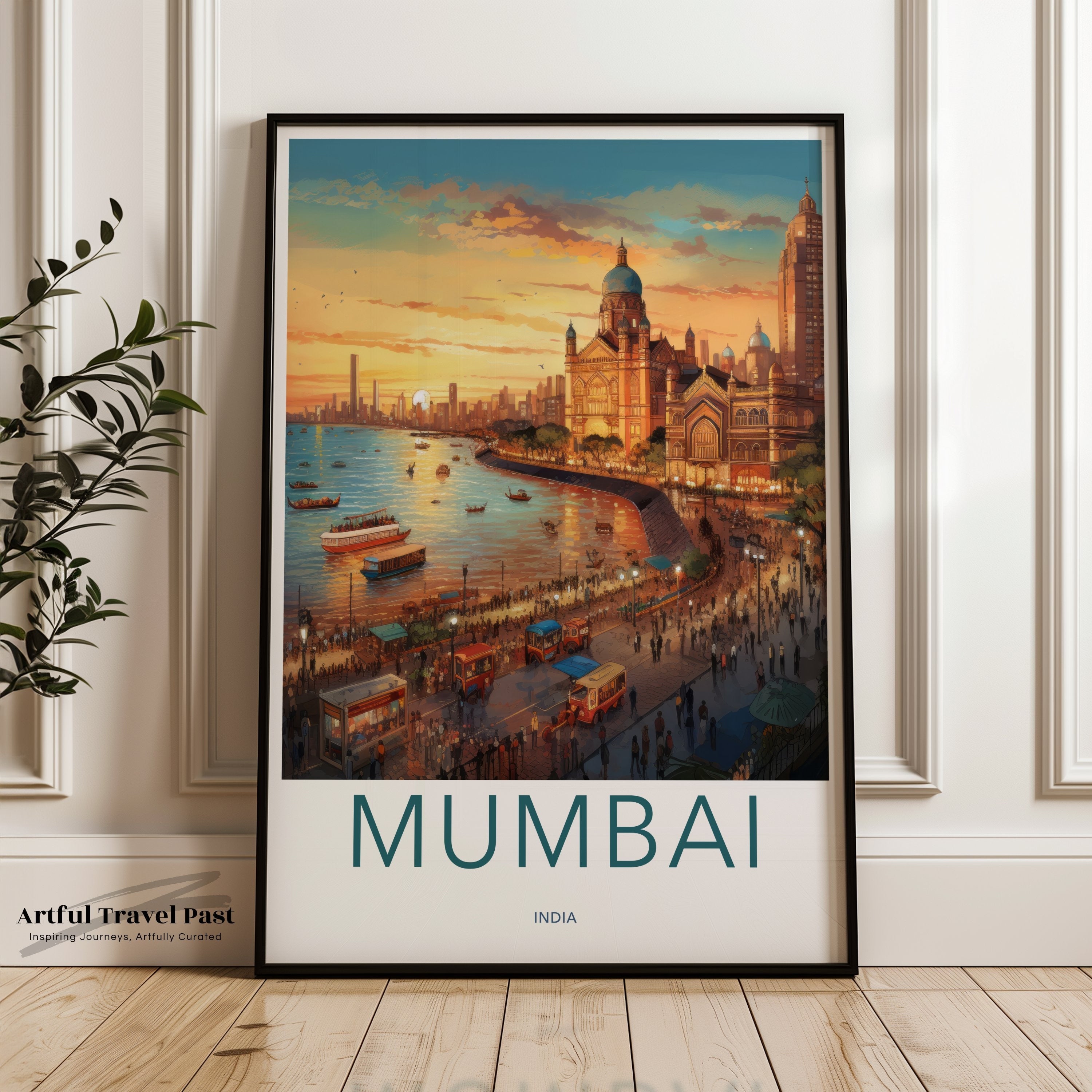 Mumbai Wall Art, Cityscape Print, Coastal Sunset Poster, Architectural Landmark Artwork, India Travel Decor, Vibrant Urban Scenery