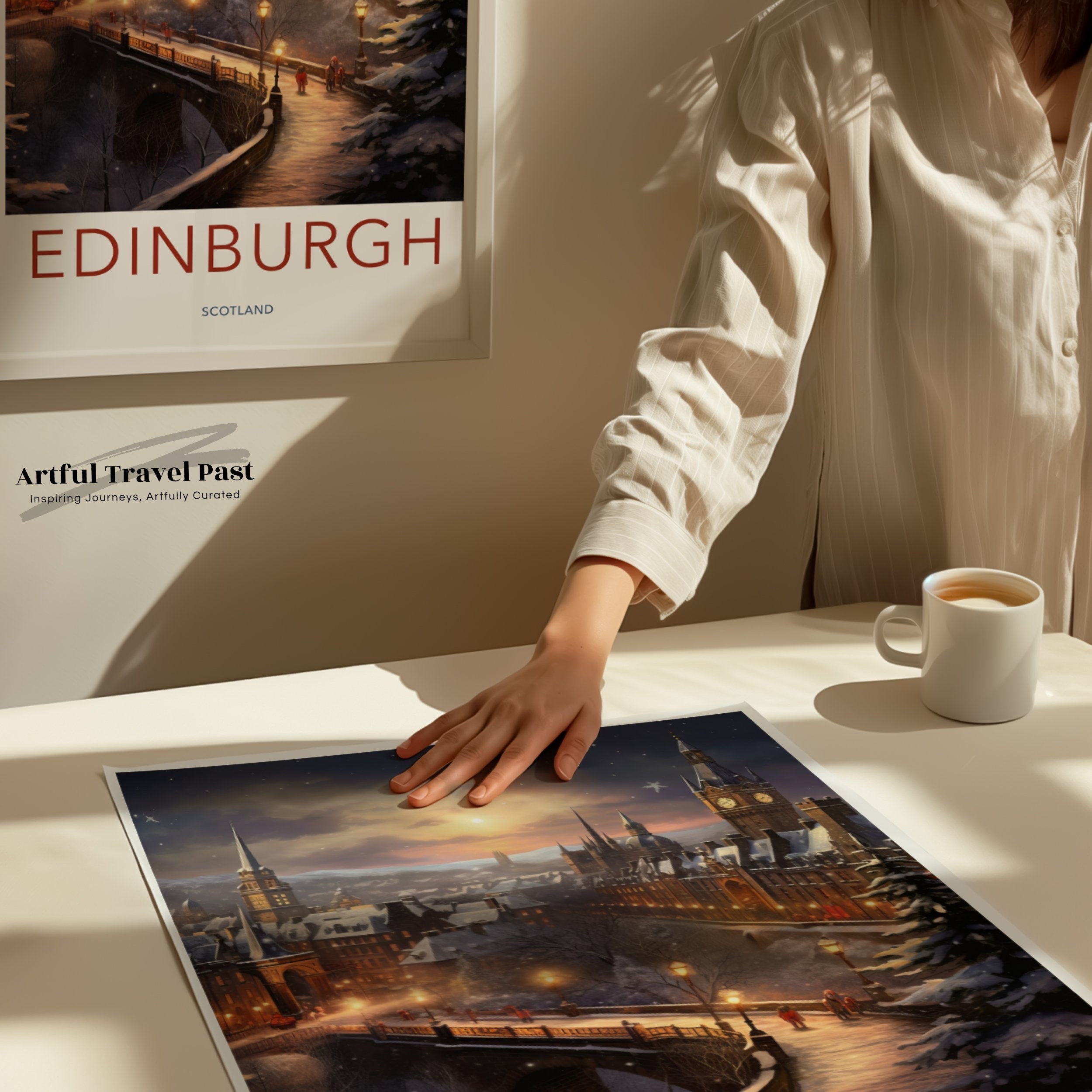 Edinburgh Cityscape Wall Art, Scotland Architecture Print, Night City View Poster, Historic Scottish Landmark Artwork, Home Decor