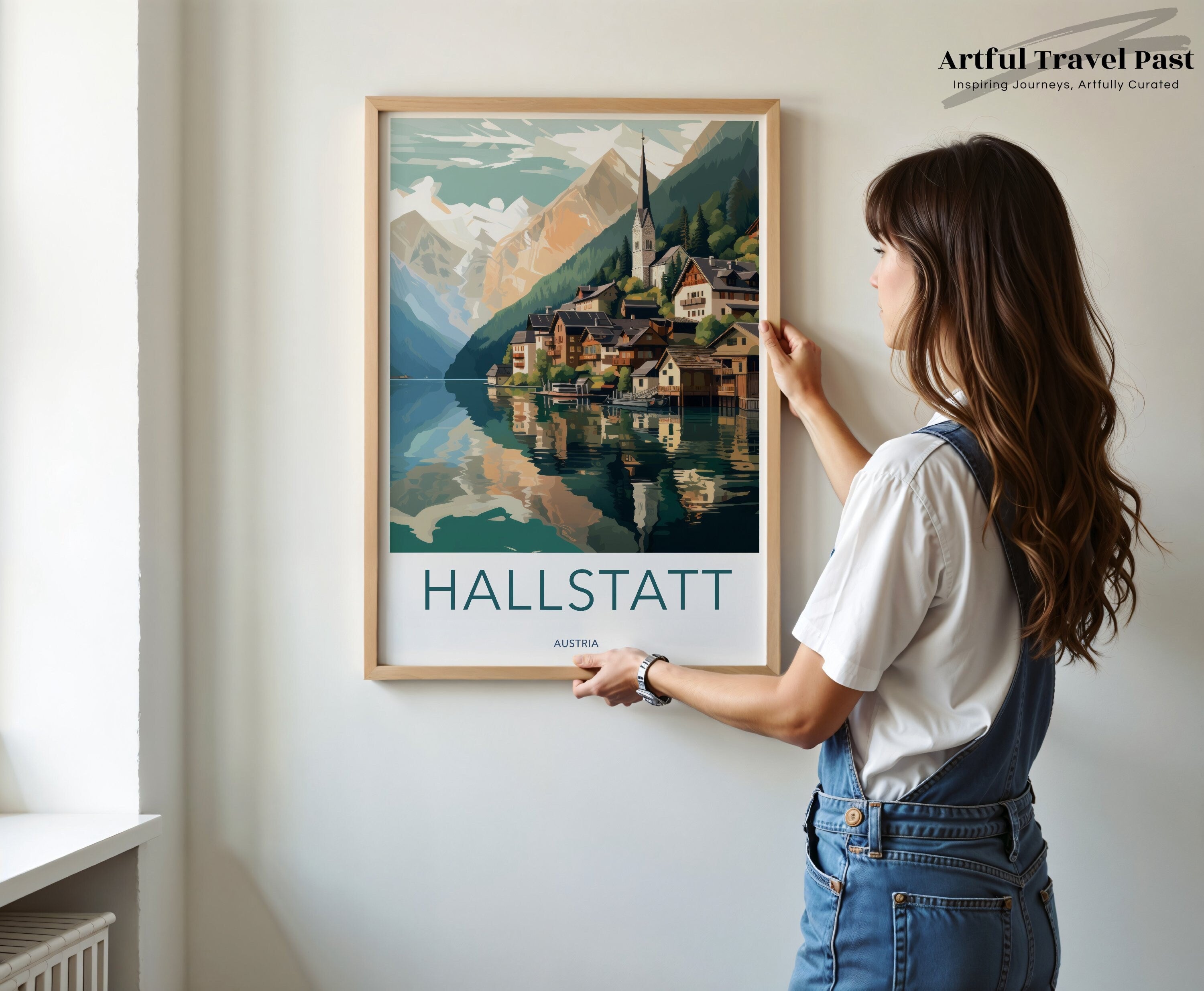 Hallstatt Austria Village, Scenic Wall Art Decor, Historic European Town Poster, Alpine Lake View Print, Mountain Landscape Art