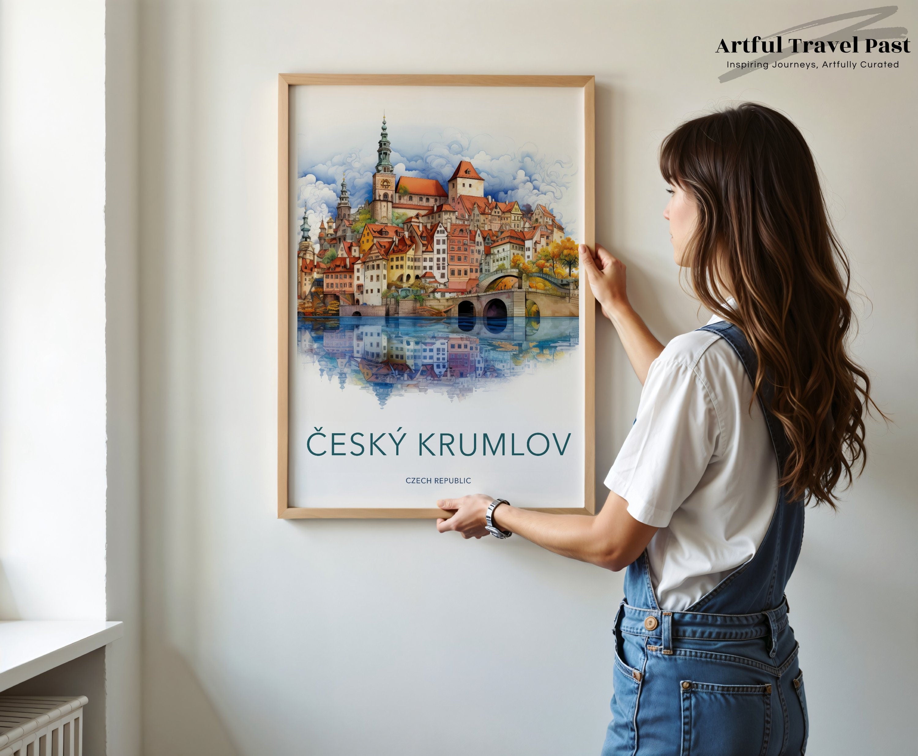 Cesky Krumlov Wall Art, Czech Republic Cityscape Poster, Historic European Town Illustration, Travel Decor, Architecture Print